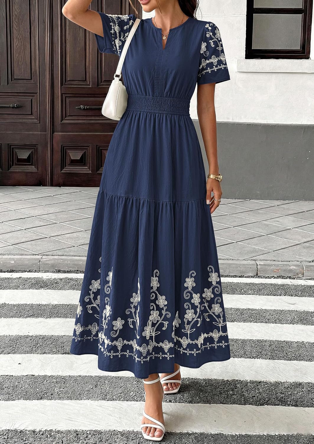 PRETTYGARDEN Women's Summer V Neck Floral Boho Maxi Dress image 3