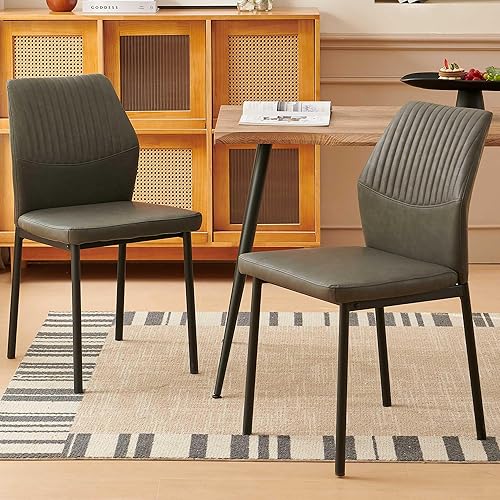 Miniatura 24 de Juego de mesa de comedor para 4, mesa de comedor rectangular irregular de madera moderna, sillas de comedor de cuero, 4 mesas y sillas, juego de 4