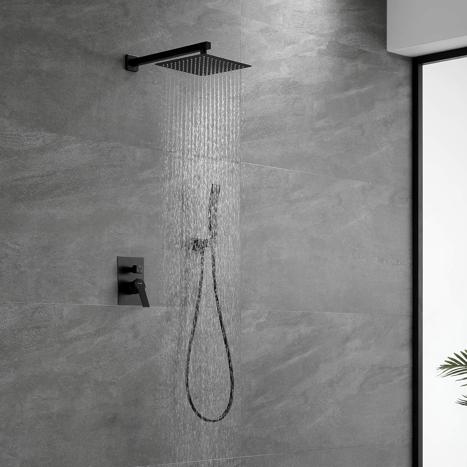 SHAMANDA Luxury Shower Set, Bathroom Single Handle Shower Faucet with Trim Valve Body Hand Shower Complete Kit, Premium Matte Black Rainfall Shower System, L70001-7