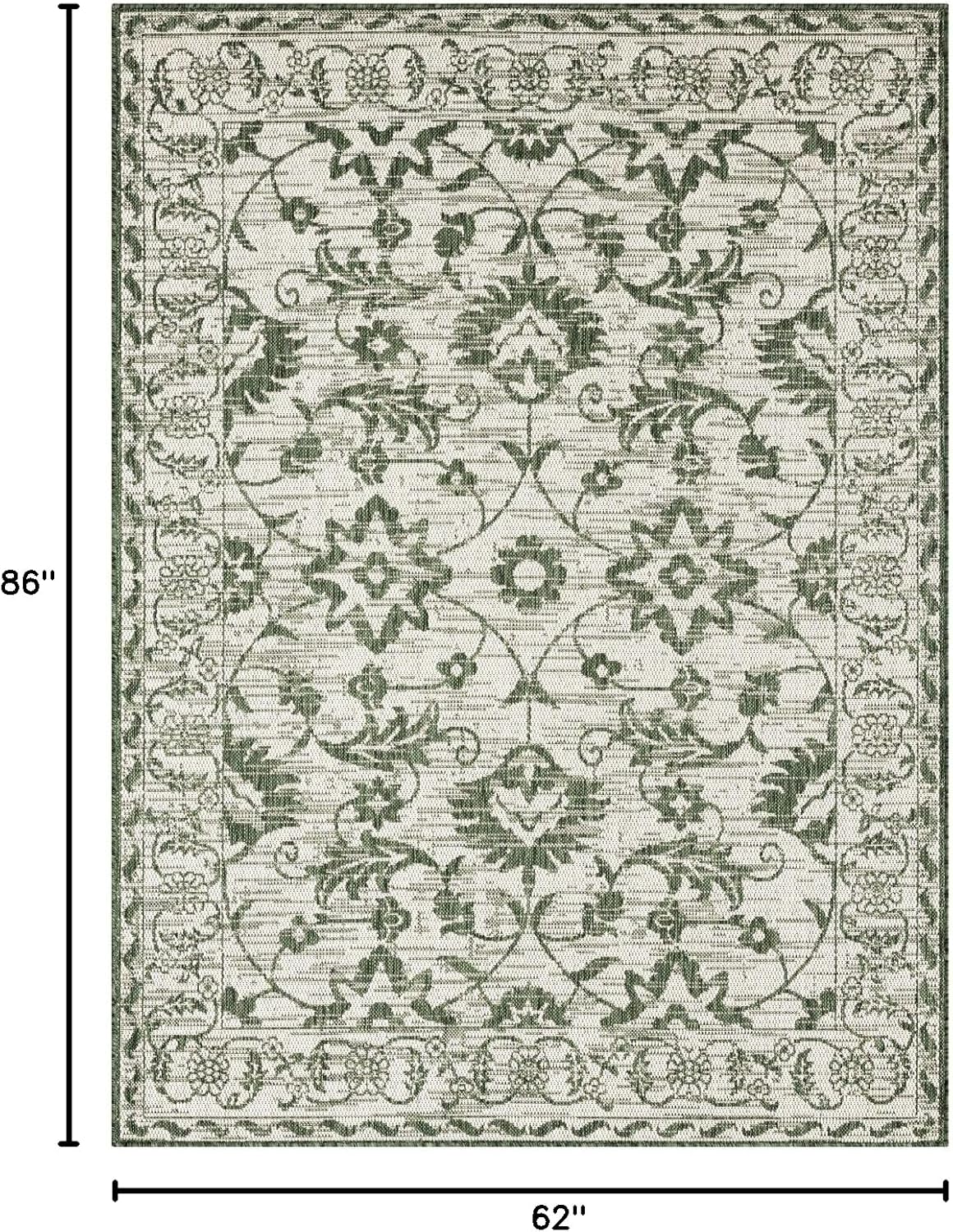 Nicole Miller New York Patio Country Ayala Botanical Floral Indoor/Outdoor Area Rug, Light Green/Ivory, 5'2"x7'2"