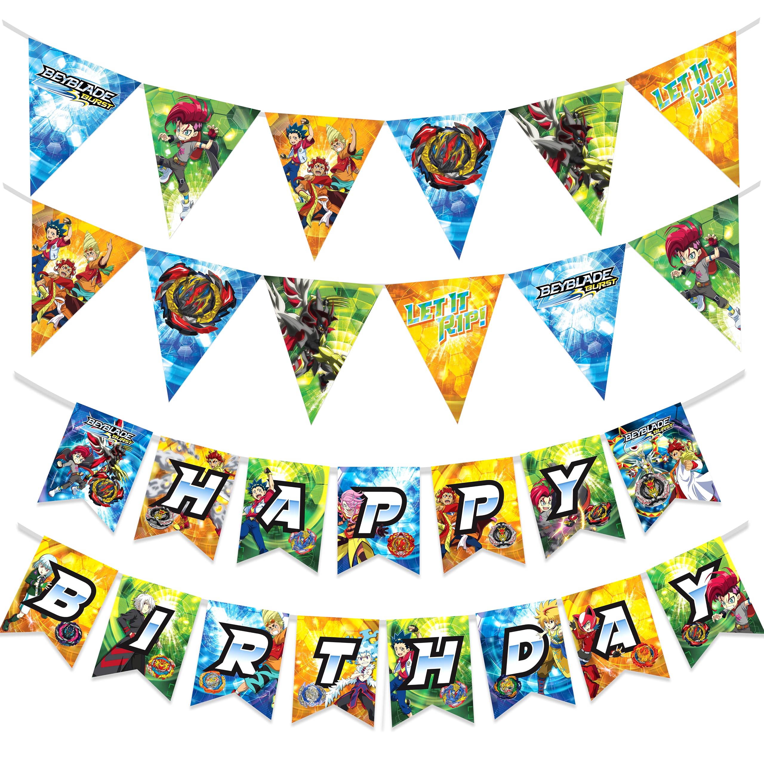 Officially Licensed BEYBLADE Banner Set - (1) Banner & (2) Triangle Pennants - BEYBLADE Birthday Party Supplies