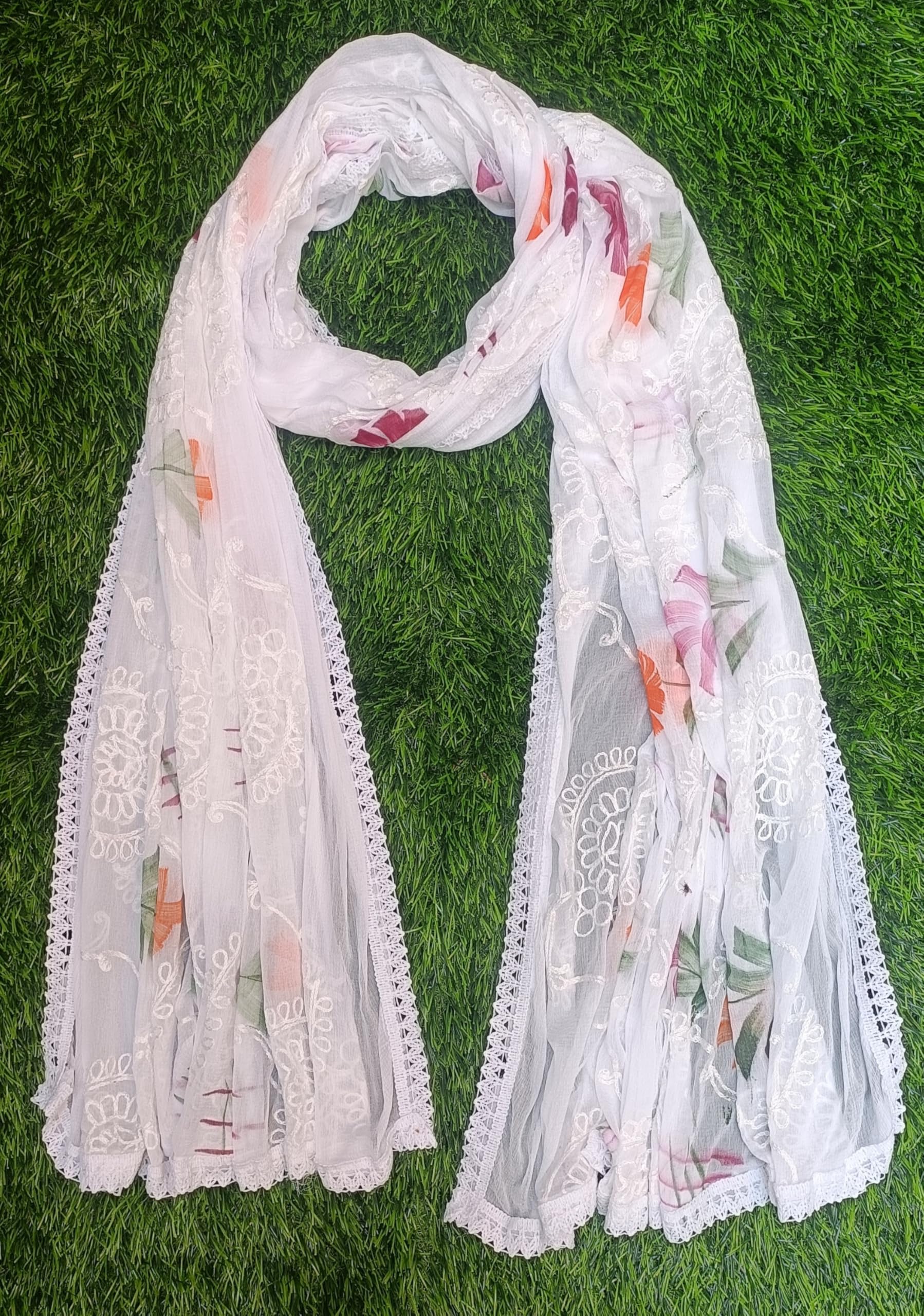 AAYAT FASHION ZONE Pure Cotton Embroidered Women Dupatta (Chiffon Brush Paint Embroidery Dupatta White) - BZ74873-picture-12