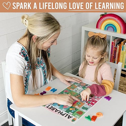 Miniatura 7 de Hadley Designs 4 carteles del alfabeto, mapa de Estados Unidos, mapa del mundo y sistema solar, gráficos ABC laminados para decoración de pared de