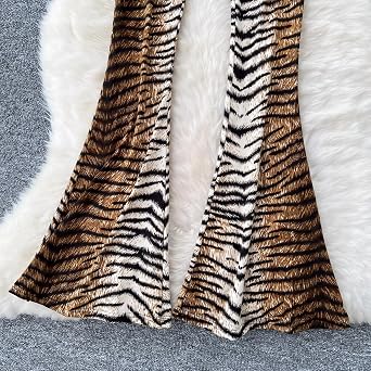 Women's High Waisted Flare Pants Animal Print Stretchy Soft Flared Bell Bottom Leggings