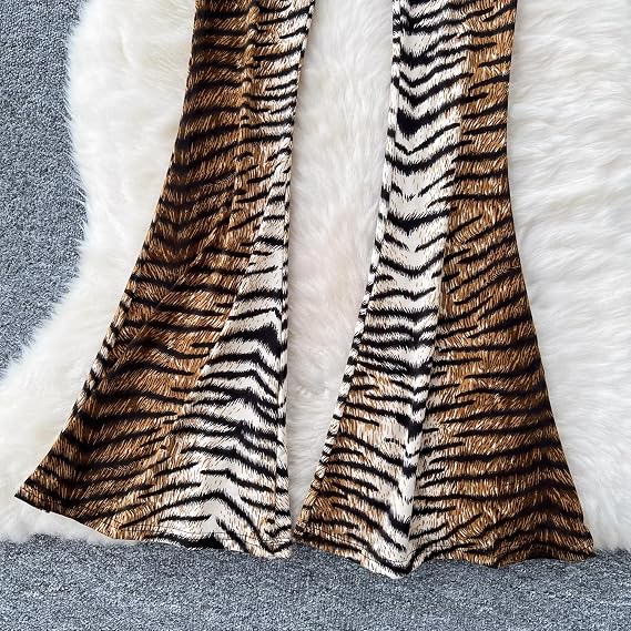 Women's High Waisted Flare Pants Animal Print Stretchy Soft Flared Bell Bottom Leggings