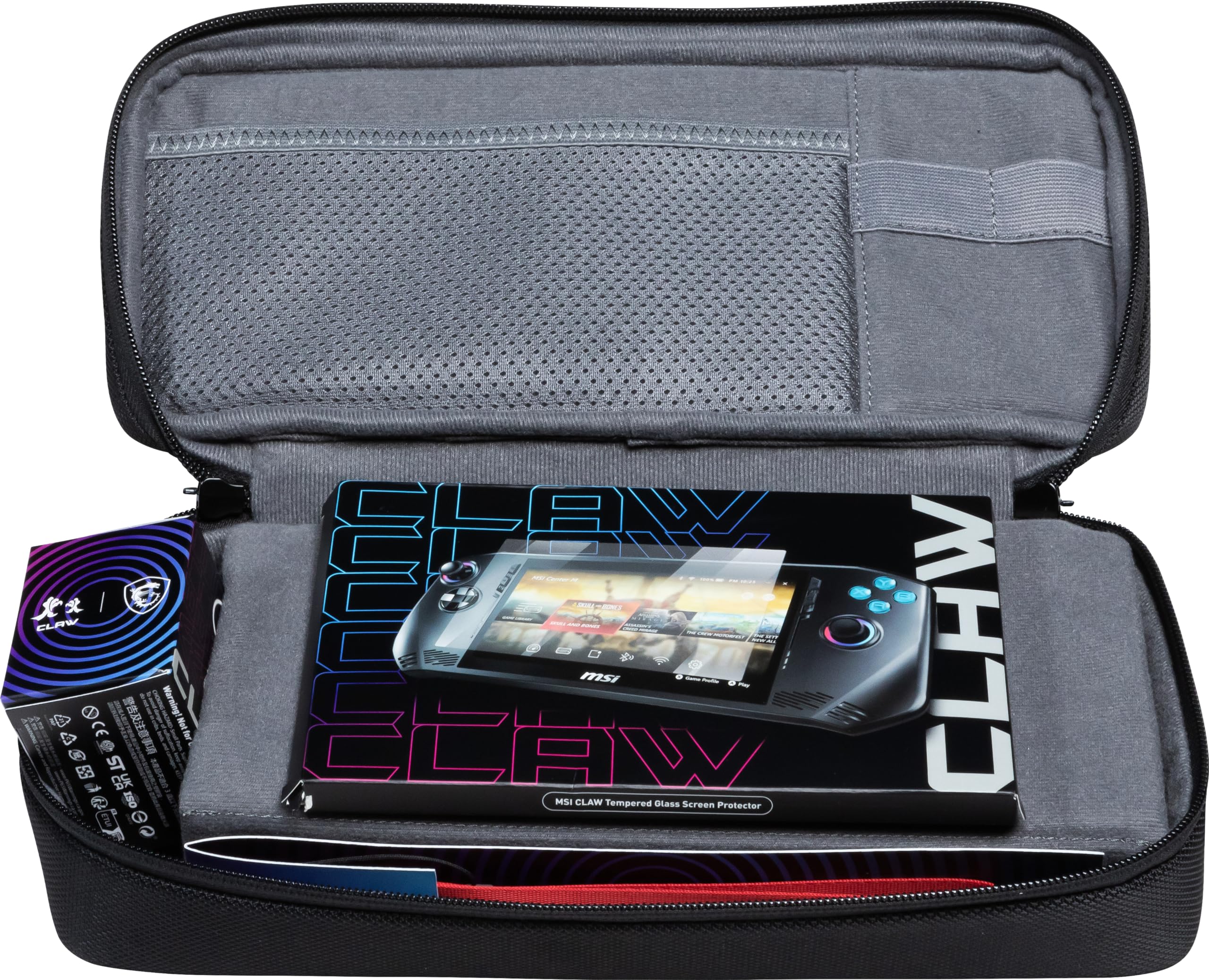 MSI Claw Kit de Accesorios Claw A1M, Funda de Transporte, Protector Cristal Templado, Correa, Llavero, Negro