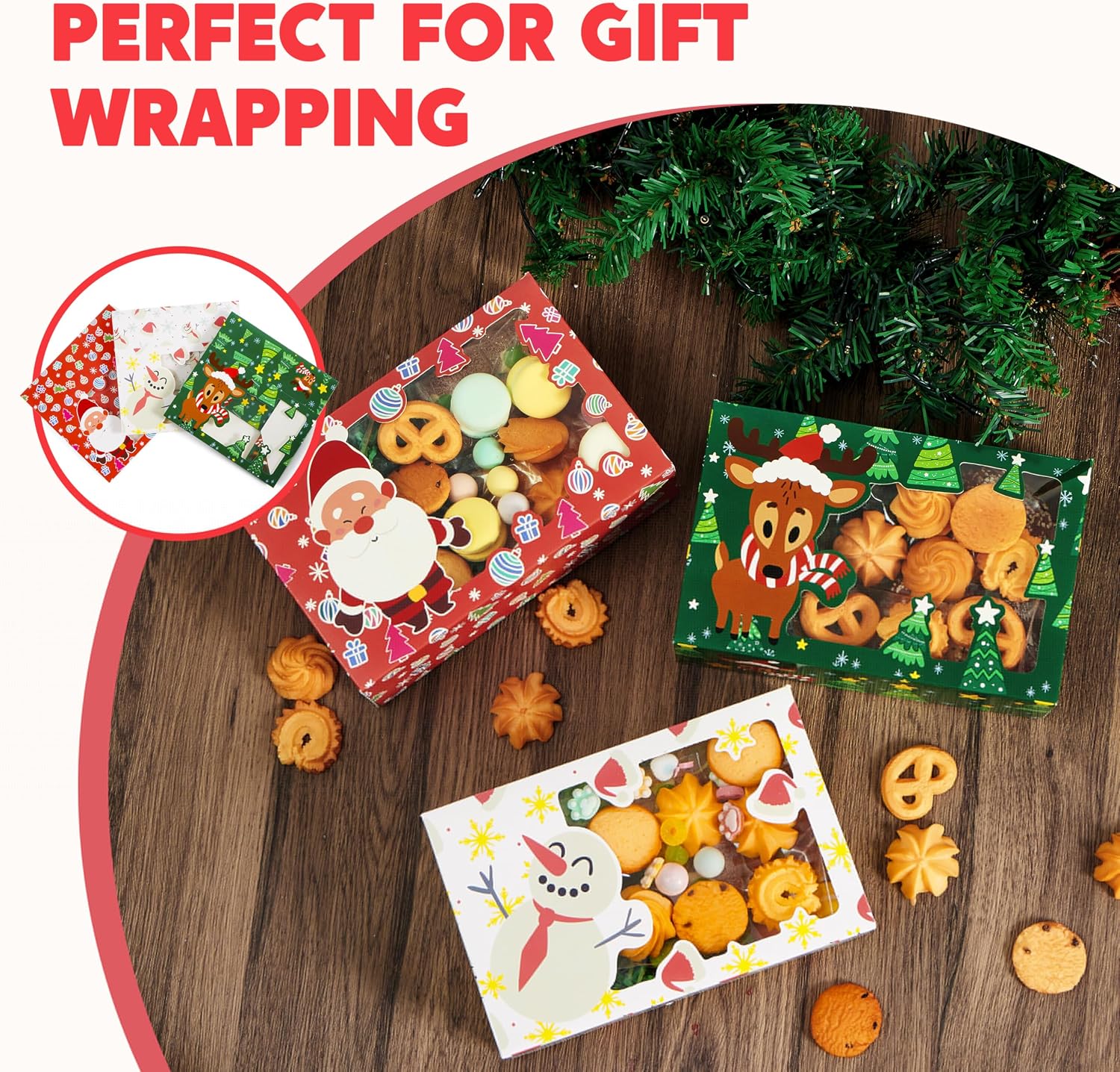 JOYIN 12 PCS Christmas Cookie Boxes for Gift Giving, 8.75" x 5.75" x 2.75" Bakery Treat Boxes Containers with Window for Xmas Holiday Birthday Party Pastries, Cupcakes, Brownies, Donuts, Baked Goods image 4