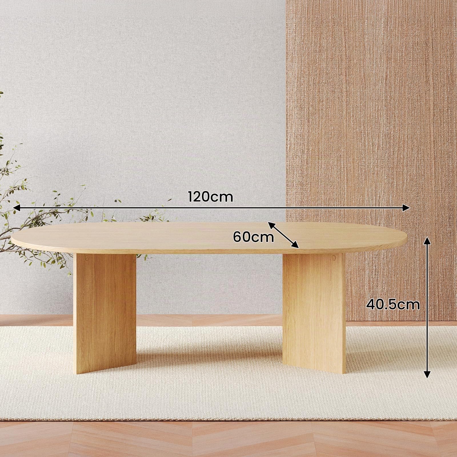 YOUDENOVA Mesa de centro ovalada de madera moderna, mesa de salón con estante, mesa de café, mesa pequeña para salón, roble natural, 120 x 60 x 40 cm