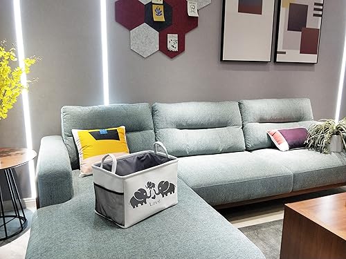 Miniatura 6 de HIYAGON Cesta de almacenamiento rectangular para guardería, organizador de juguetes de lona, caja de almacenamiento grande para niños, cesta