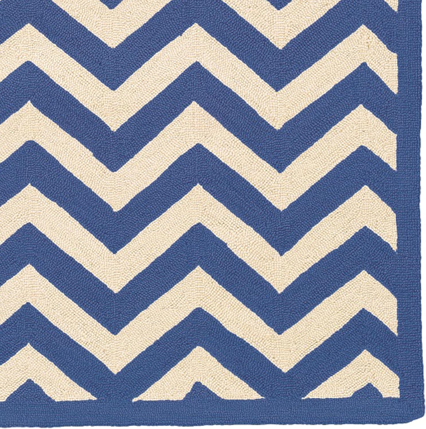 BOWERY HILL 8' x 10' Hand Hooked Chevron Wool Rug, Navy Finish, 100% New Wool, Transitional Style, Modern Design, Durable Area Rug for Living Room, Bedroom, or Entryway