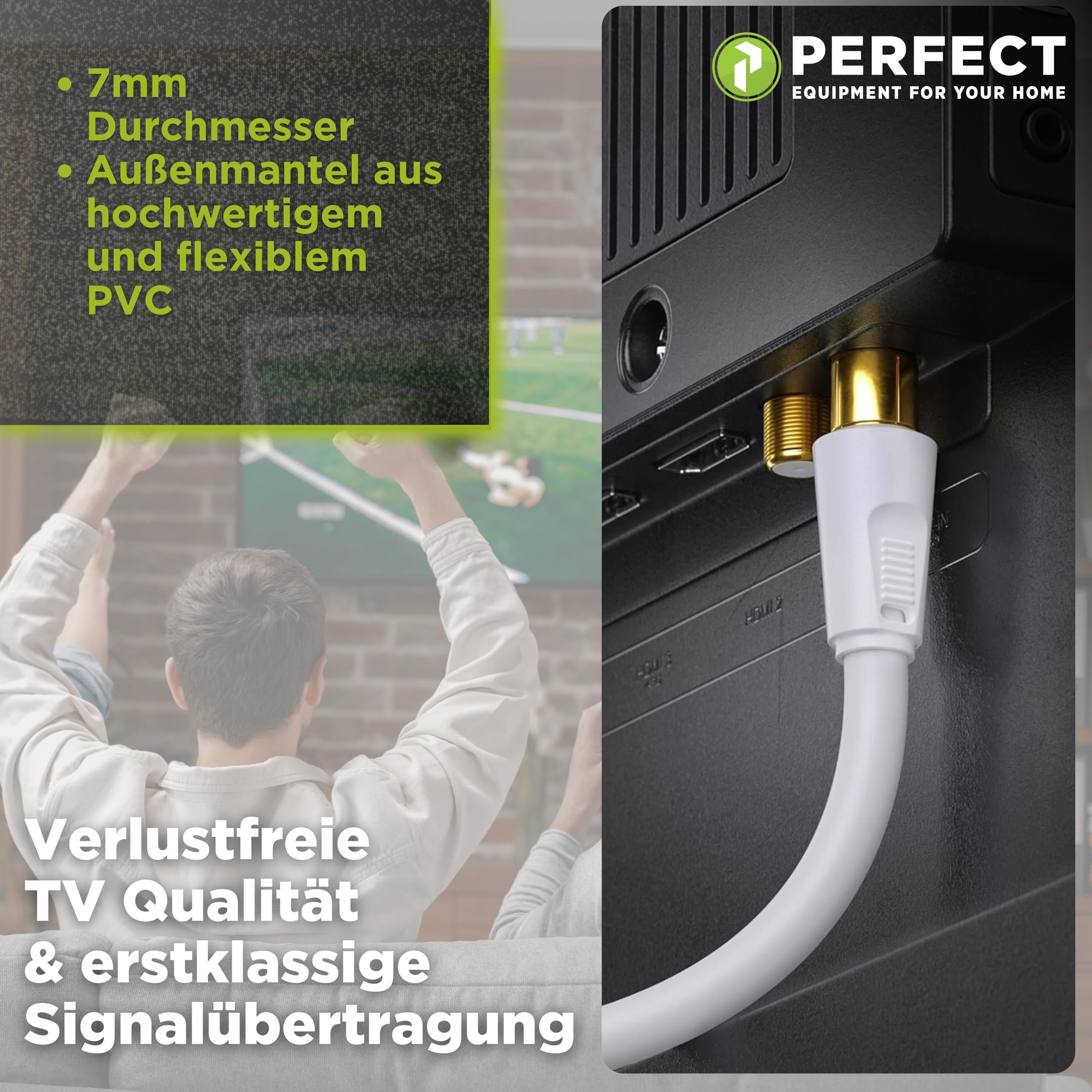 Cavo Coassiale SAT TV - 15 Metri, Con Ferriti, Schermatura Quadrupla, Bianco