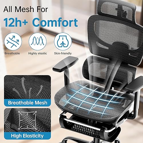 Miniatura 8 de Silla de oficina ergonómica, silla de computadora con respaldo alto con reposacabezas y reposabrazos 3D, silla de juegos con soporte lumbar, silla