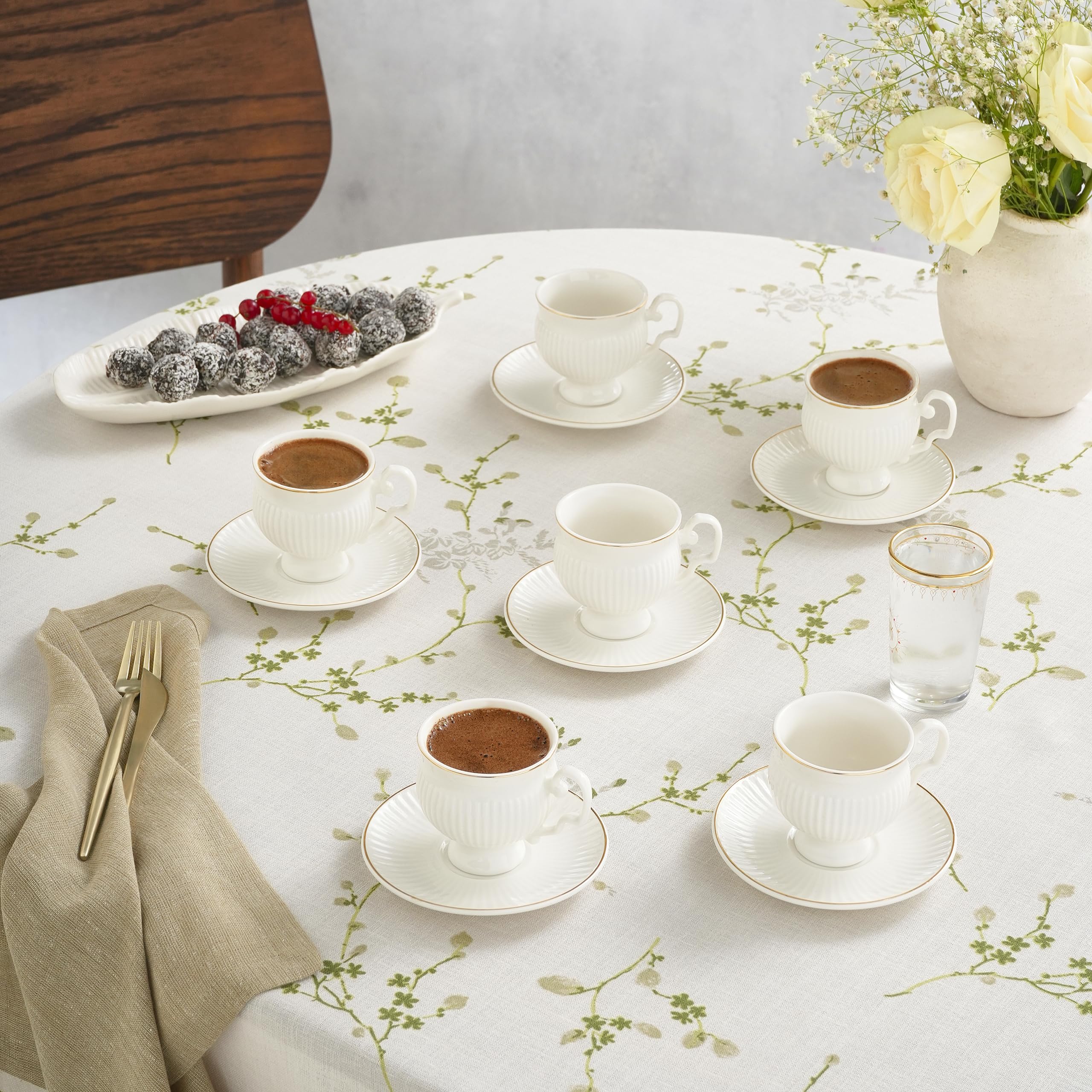 KARACA Set di 6 tazzine da caffè in porcellana, 12 pezzi, 100 ml, oro bianco, design moderno