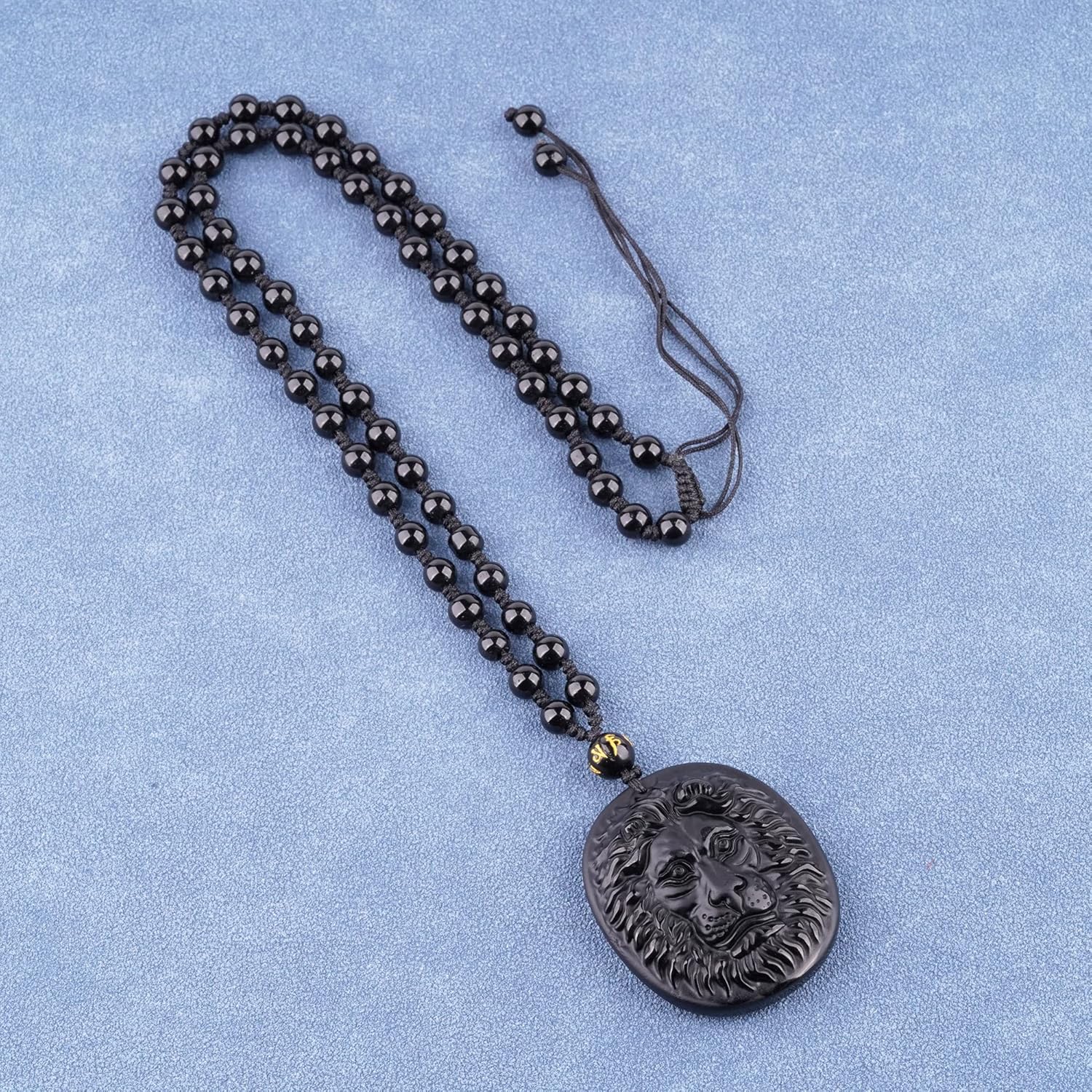 ASGIFT Brave Lion Obsidian Necklace Hand Engraved Lion Head Pendant with Adjustable Rope Reiki Healing Crystal Charms Energy Spiritual Gifts for Men Women - Image 3