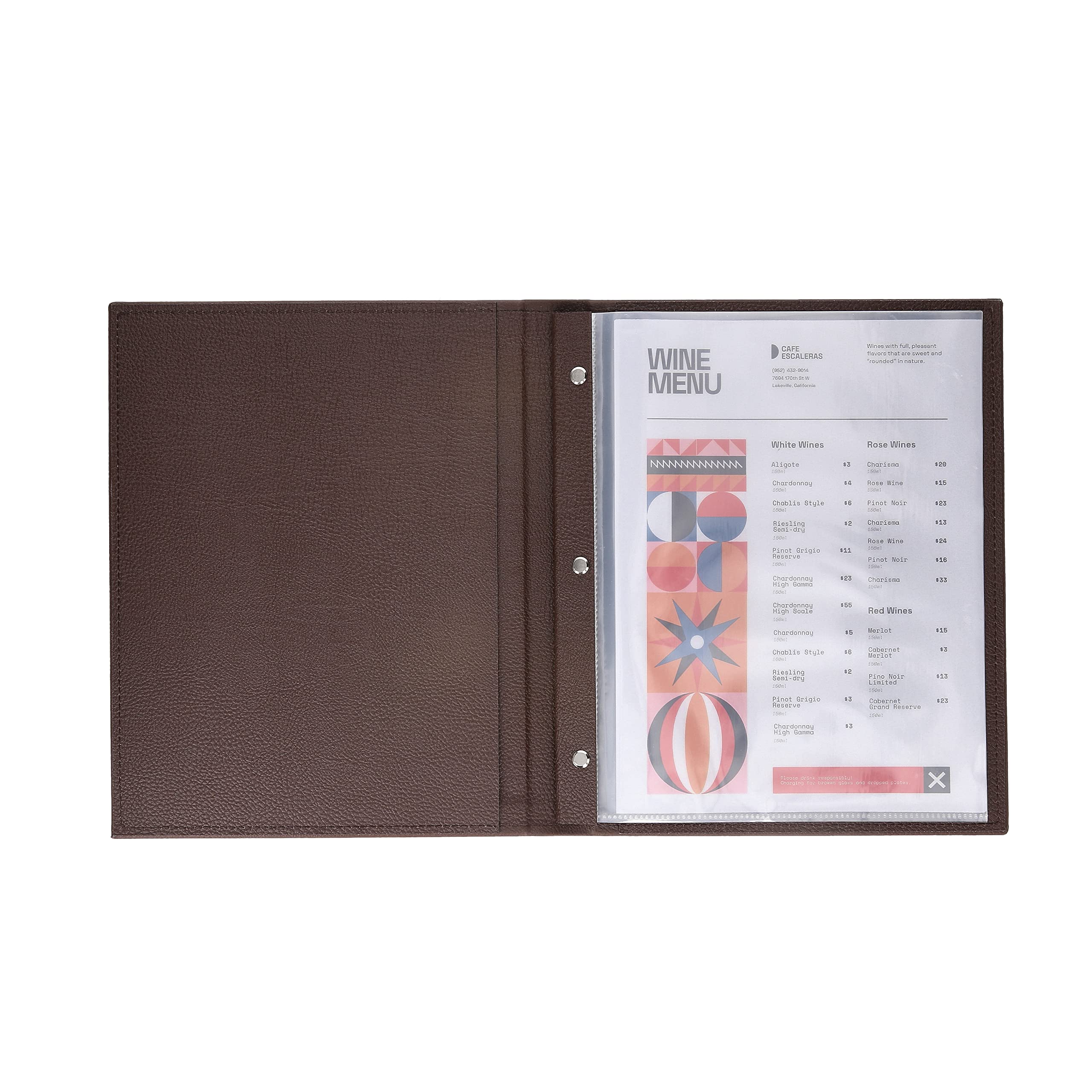 Menu Cover Made of Premium Faux Leather - 10 Views - 8.5" x 11" (10-Pack) (Brown)