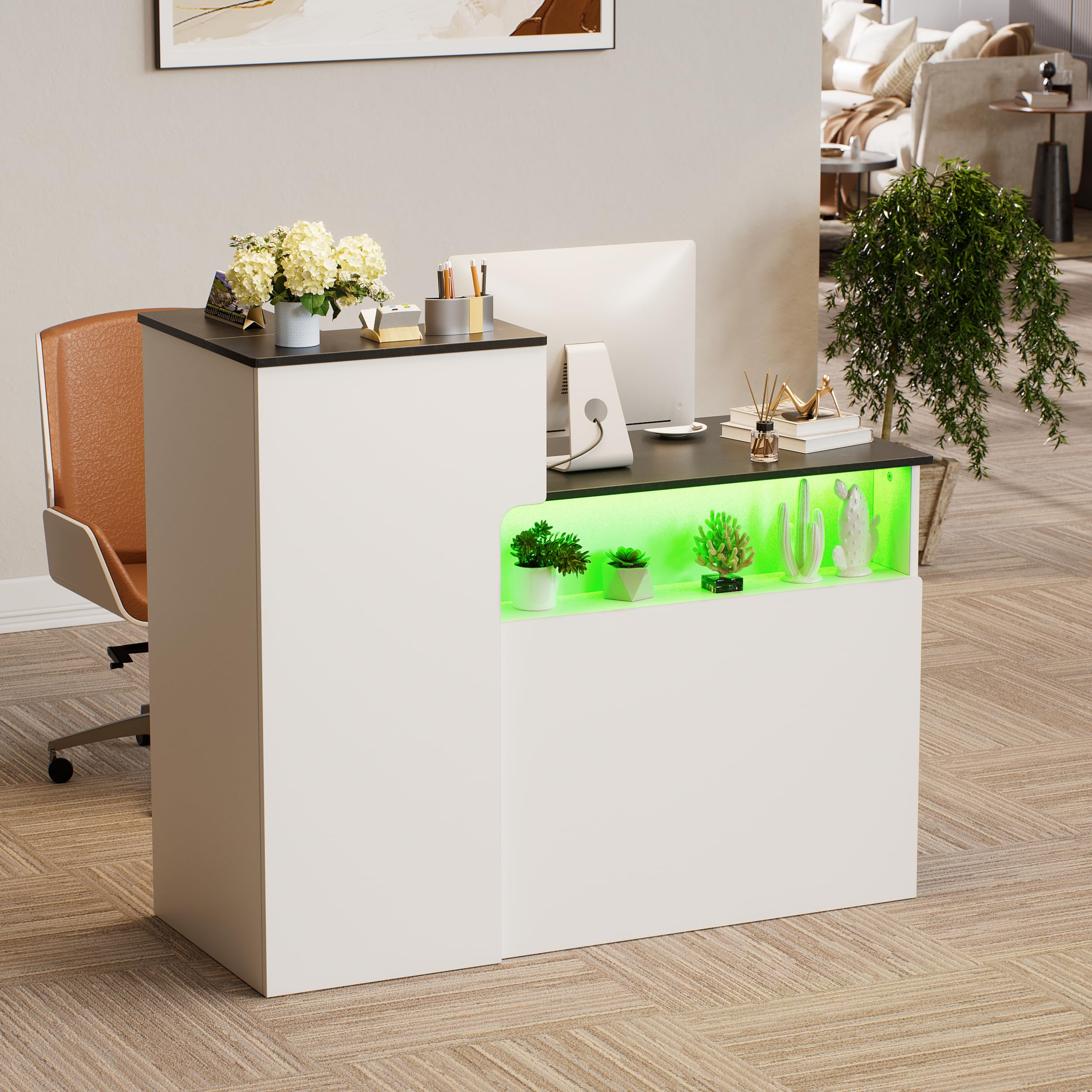 Bancone Reception Ufficio con LED Banco Reception Cassetto & Armadio Bancone Vendita con cassetto per tastiera Bancon Reception Centro Estetico Banchi di Recep-tion Mobili per re-ception 50x120x100CM