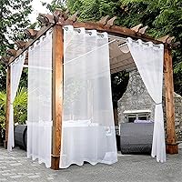 Vista 1 de BONZER Cortinas traslúcidas blancas para patio impermeables para exteriores – 2 paneles con ojales, cortina transparente de gasa para interiores