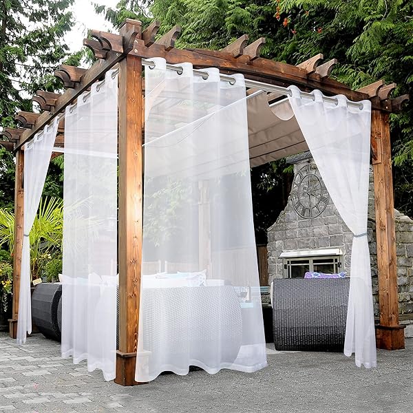 Bonzer White Outdoor Sheer Curtains Waterproof 54x84in