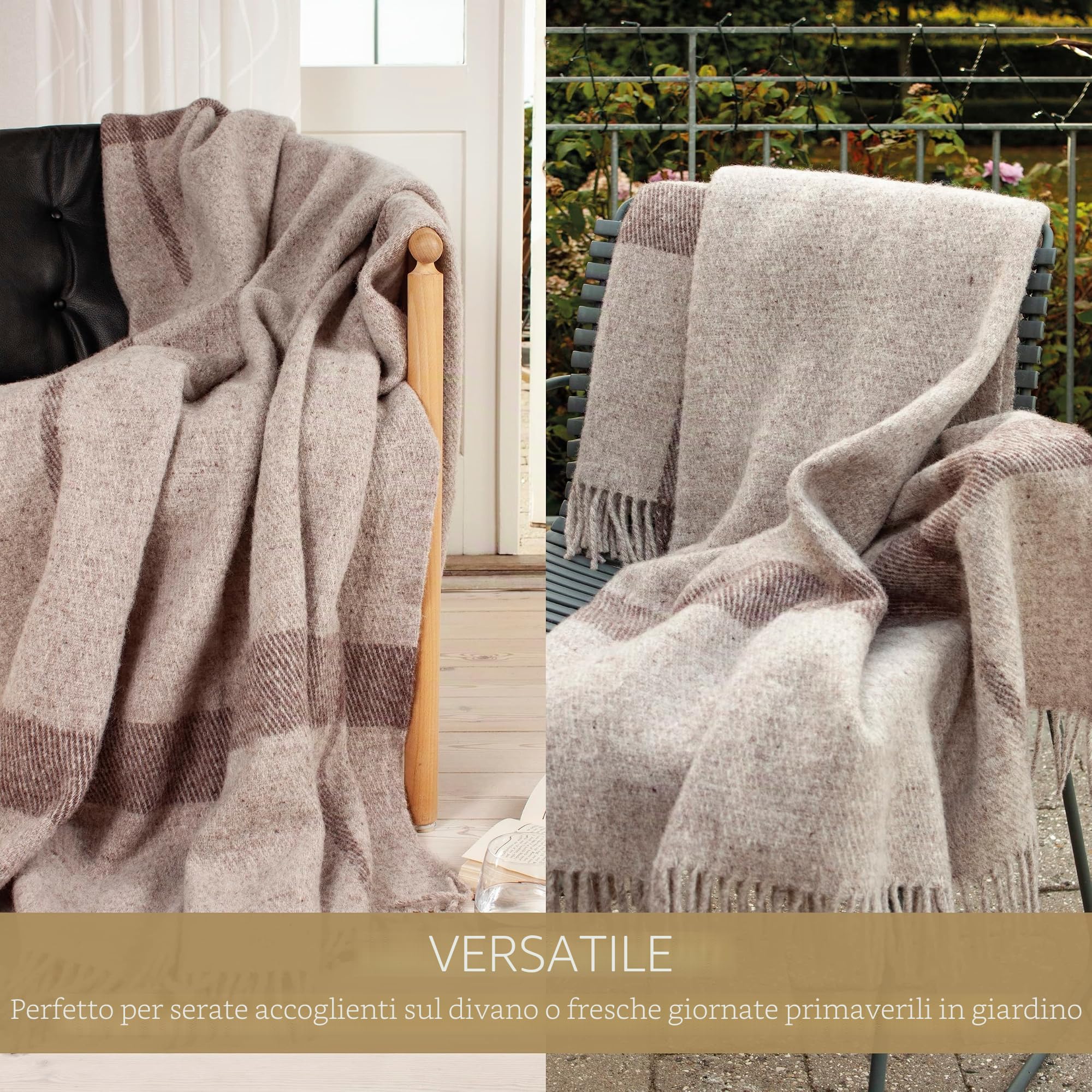 Arctic Toke - Coperta in lana, plaid, design stile scandinavo, 100% lana vergine con sigillo Woolmark, 130 x 200 cm, colore beige
