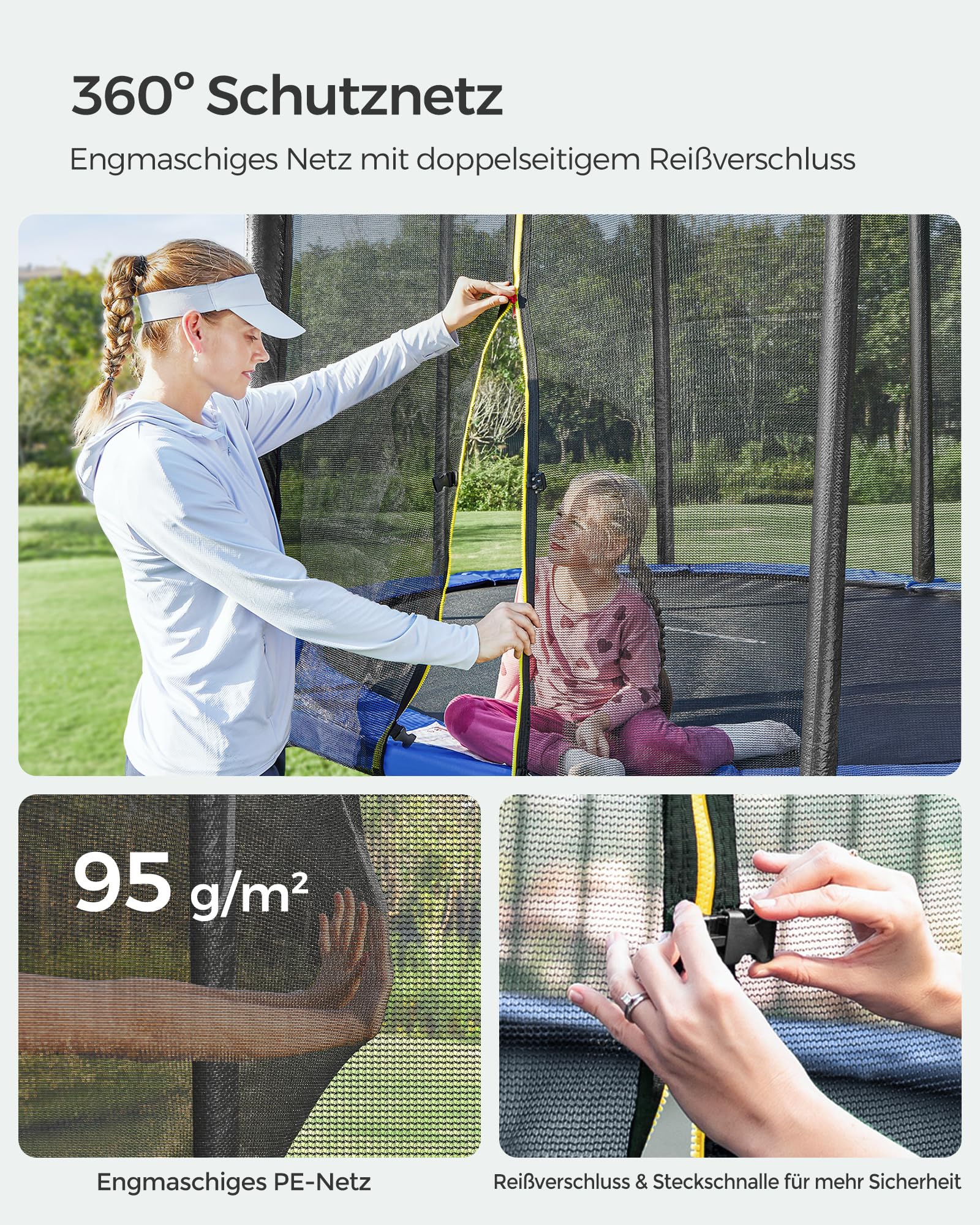 SONGMICS Trampolin Outdoor Ø 183/244/305/366/427 cm, rundes Gartentrampolin Kindertrampolin mit Randabdeckung, mit Sicherheitsnetz, mit Leiter und gepolsterten Stangen