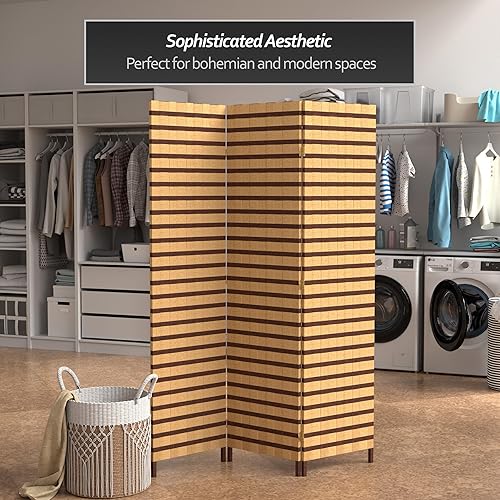 Miniatura 8 de Oriental Furniture - Divisor de ambientes de fibra natural de dos tonos de 6 pies de alto, 6 paneles