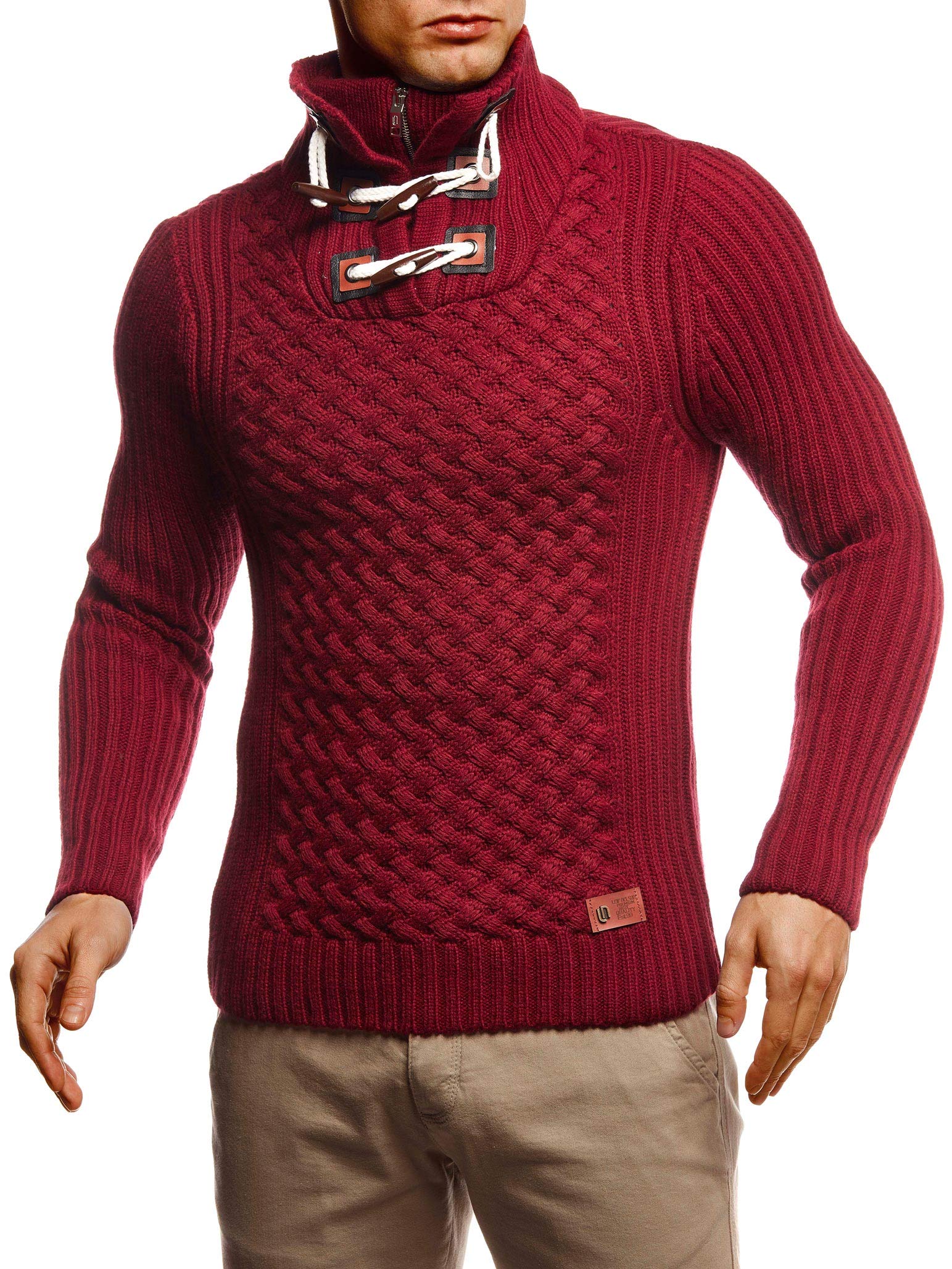 Leif Nelson Herren Strickpullover schwarzer Pullover mit Stehkragen Männer Pulli für Winter Winterpullover LN4185