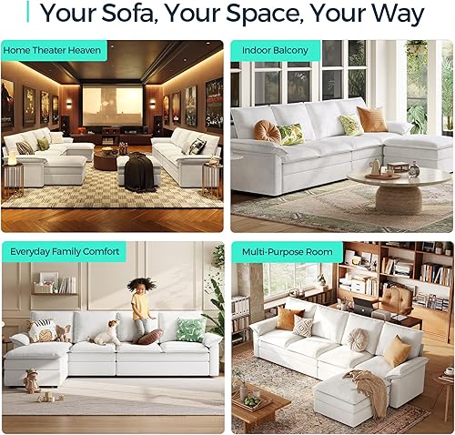 Miniatura 7 de LINSY HOME Juego de sofá modular modular, sofá en forma de V de 99.7 pulgadas con consola versátil, juego de sofá de felpilla de 5 plazas para sala