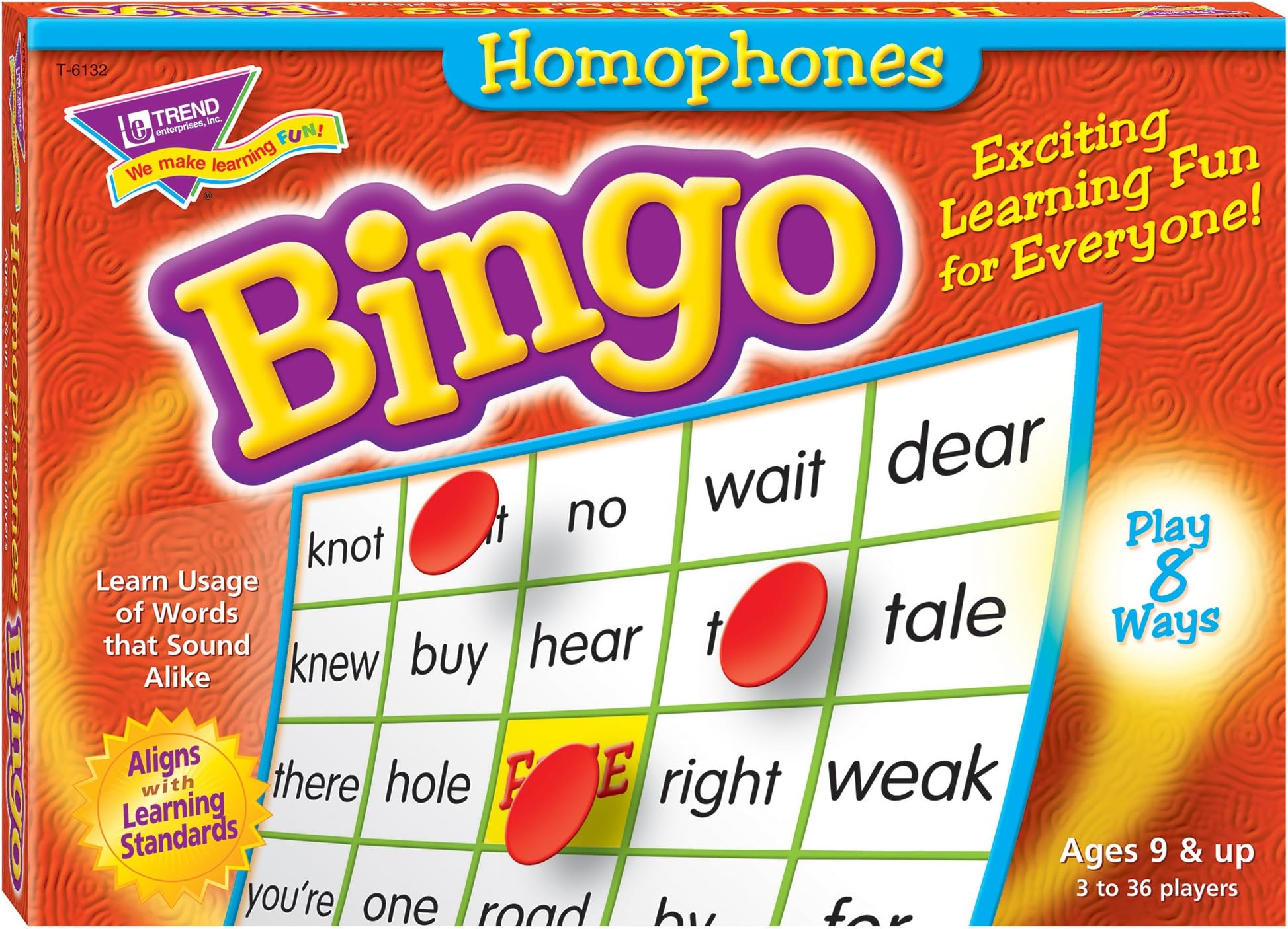 Trend Enterprises: Homophones Bingo Game, Exciting Way for Everyone to Learn, Play 8 Different Ways, Great for Classrooms and at Home, 2 to 36 Players, for Ages 8 and Up