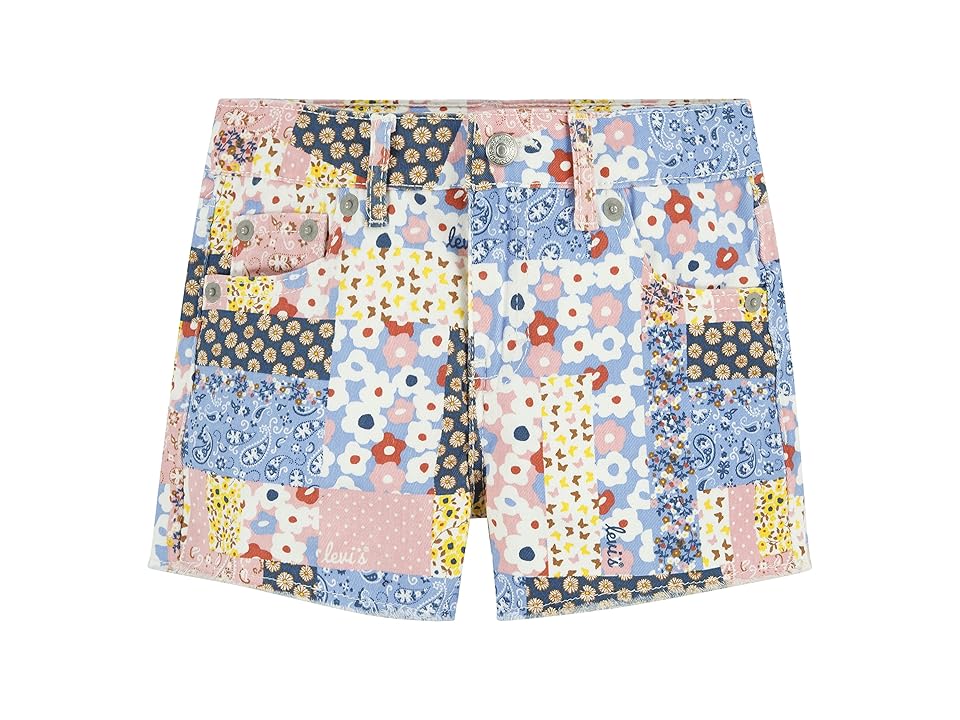 Levi's(r) Kids Girlfriend Fit Printed Shorty Shorts (Little Kids) (White Patchwork) Girl's Shorts INTERNATIONAL SHIPPING