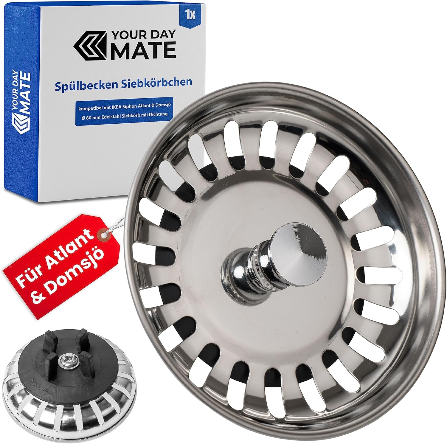 Ablaufstopfen Für IKEA Spülbecken - Edelstahl Siebkörbchen Mit Gummidichtung