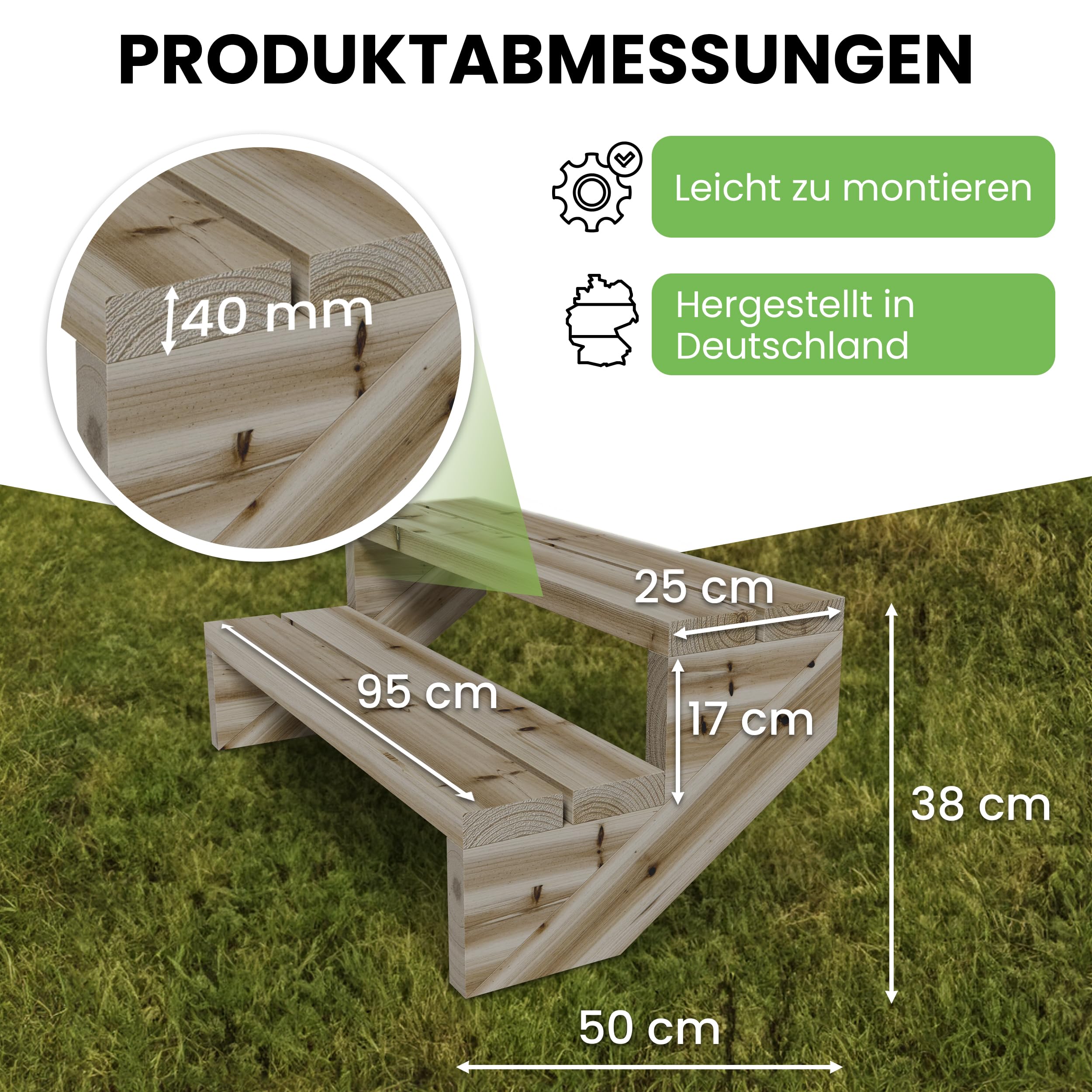 Gartenwelt Riegelsberger Escalera de terraza de pino impregnado – 95 cm de ancho, 2 peldaños, altura total 38 cm – Escalera exterior de madera maciza resistente a la intemperie con mejillas, tablones