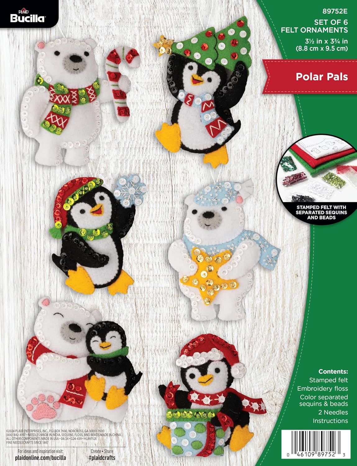Bucilla Felt Applique 18" Stocking Making Kit, Arctic Tree Trimmers, Perfect for DIY Arts and Crafts, 89741E