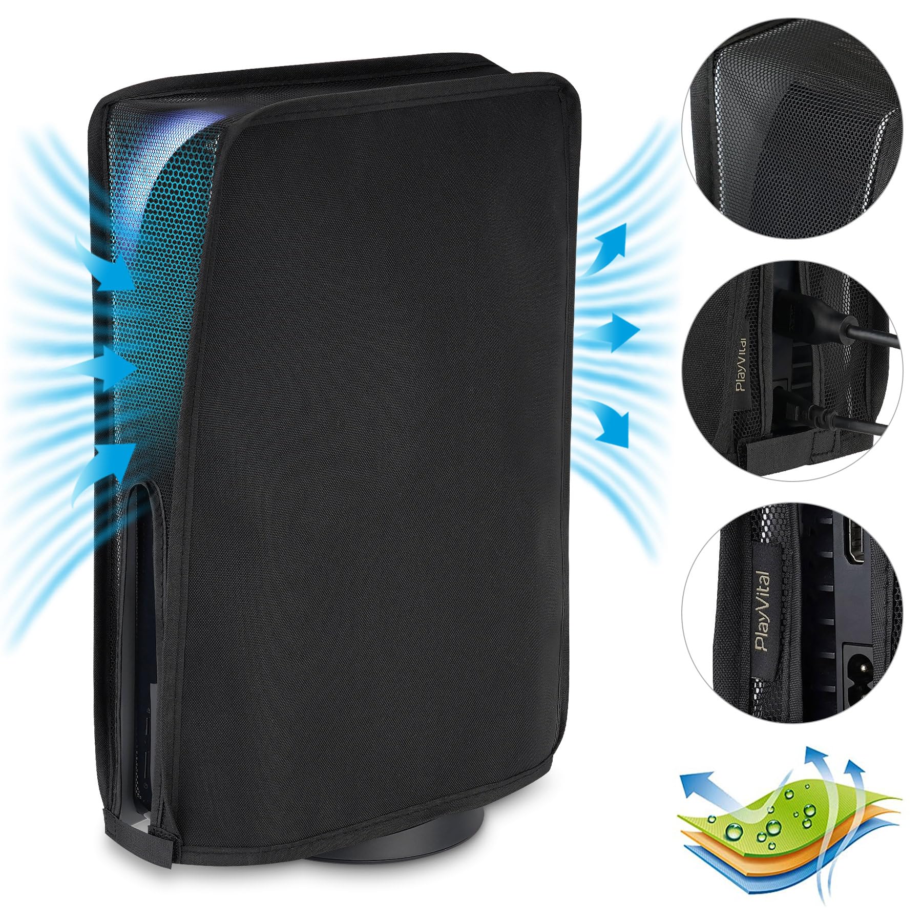 PlayVital Nylon Mesh Dust Cover for ps5, Soft Neat Lining Dust Guard for ps5 Console, Anti Scratch Breathable Cover Sleeve for ps5 Console Digital Edition & Disc Edition - Black — view 8