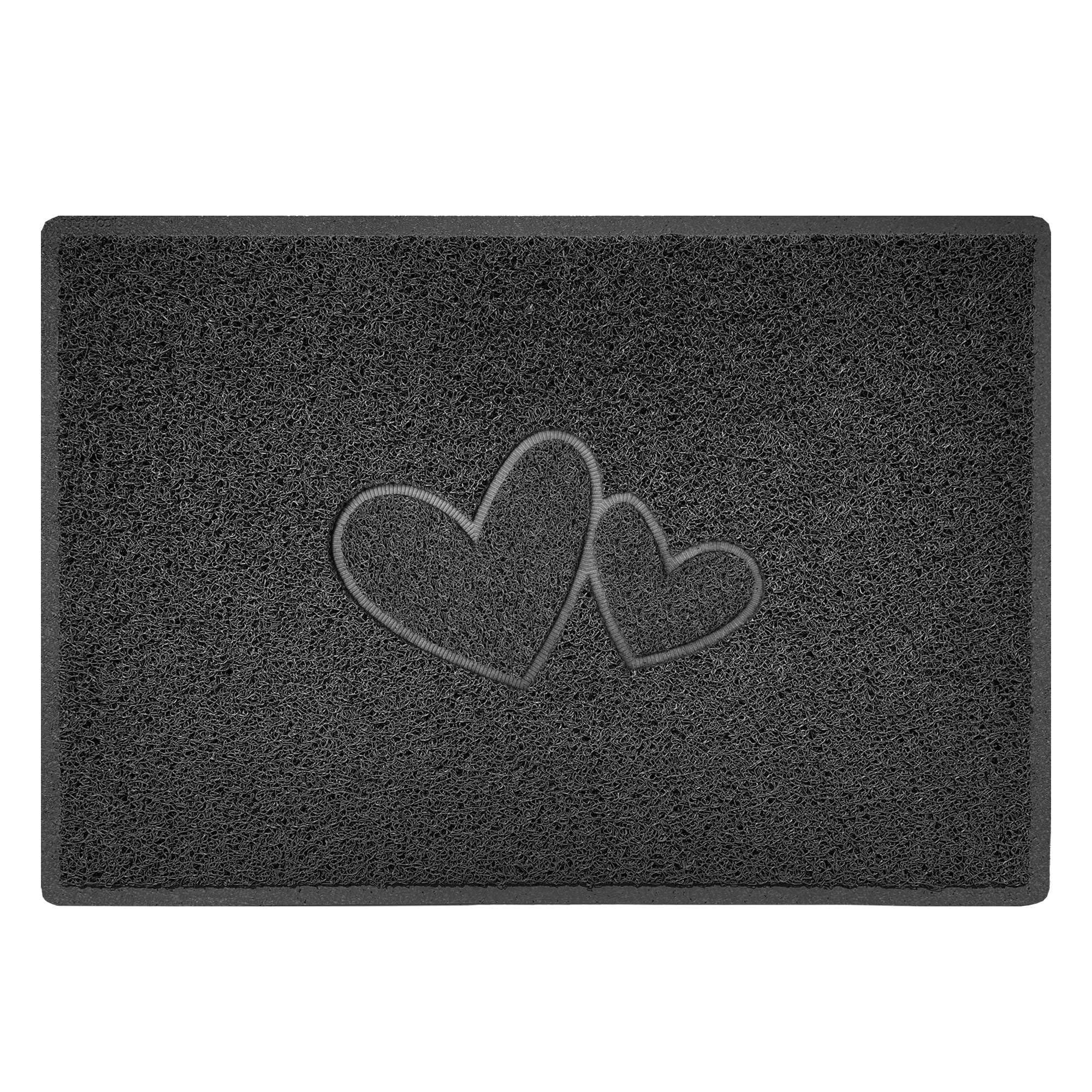 Rackhams Grey "Double Heart" Embossed Loofah Textured Spaghetti Doormat - 90Cm X 60Cm - Yes (Suitable For Indoors)