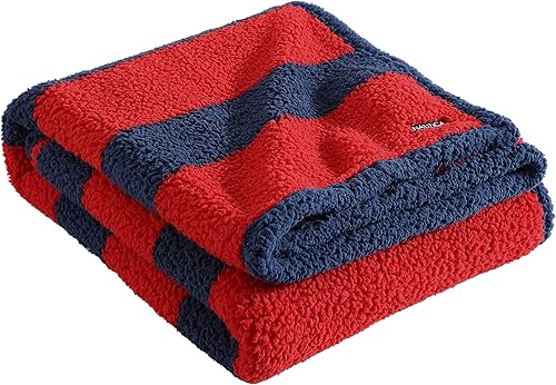 Miniatura 2 de Nautica - Manta de felpa, ropa de cama sherpa ultrasuave, decoración cálida y acogedora para el hogar para cama o sofá (azul Lawndalerojo, 50 x 60