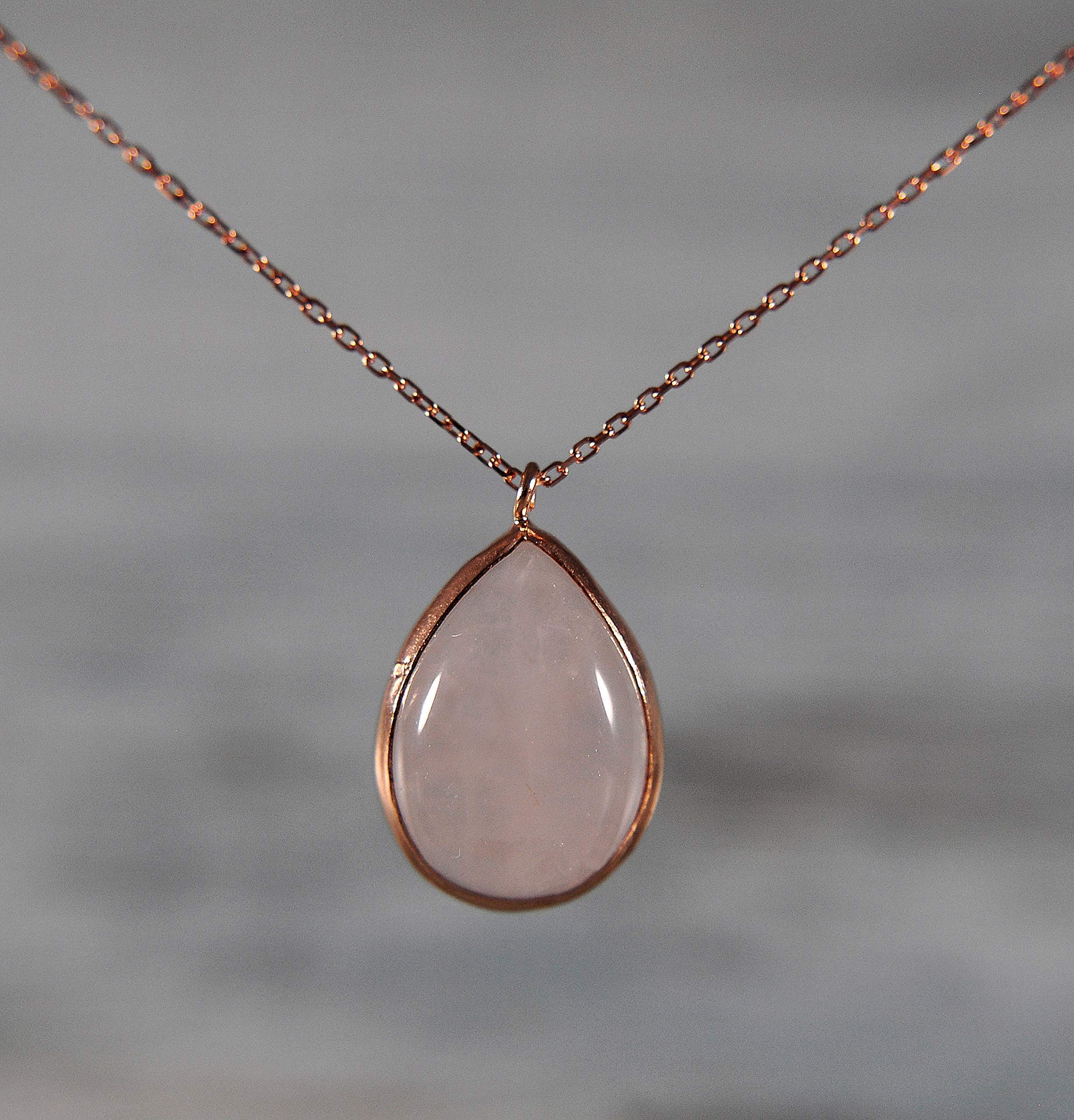 925 Sterling Silber - Kette - Edelstein - Elegant - Damen-Schmuck - Geburtstag - Zarter Rosenquarz in Roségold - Geschenk für Sie - Schmuck-Geschenk - Handmade Geschenk