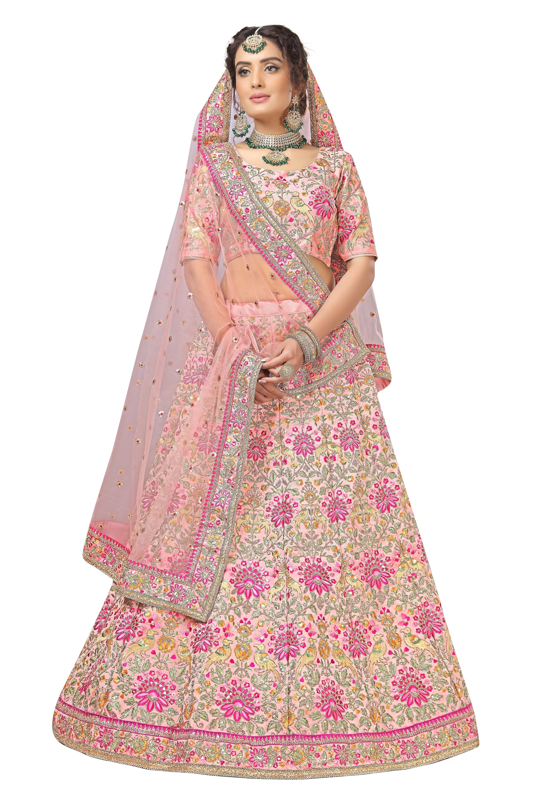 TRENDMALLSWomen's Silk Heavy Embroidery work Bridal Lehenga Choli with Dupatta Ready To Wear