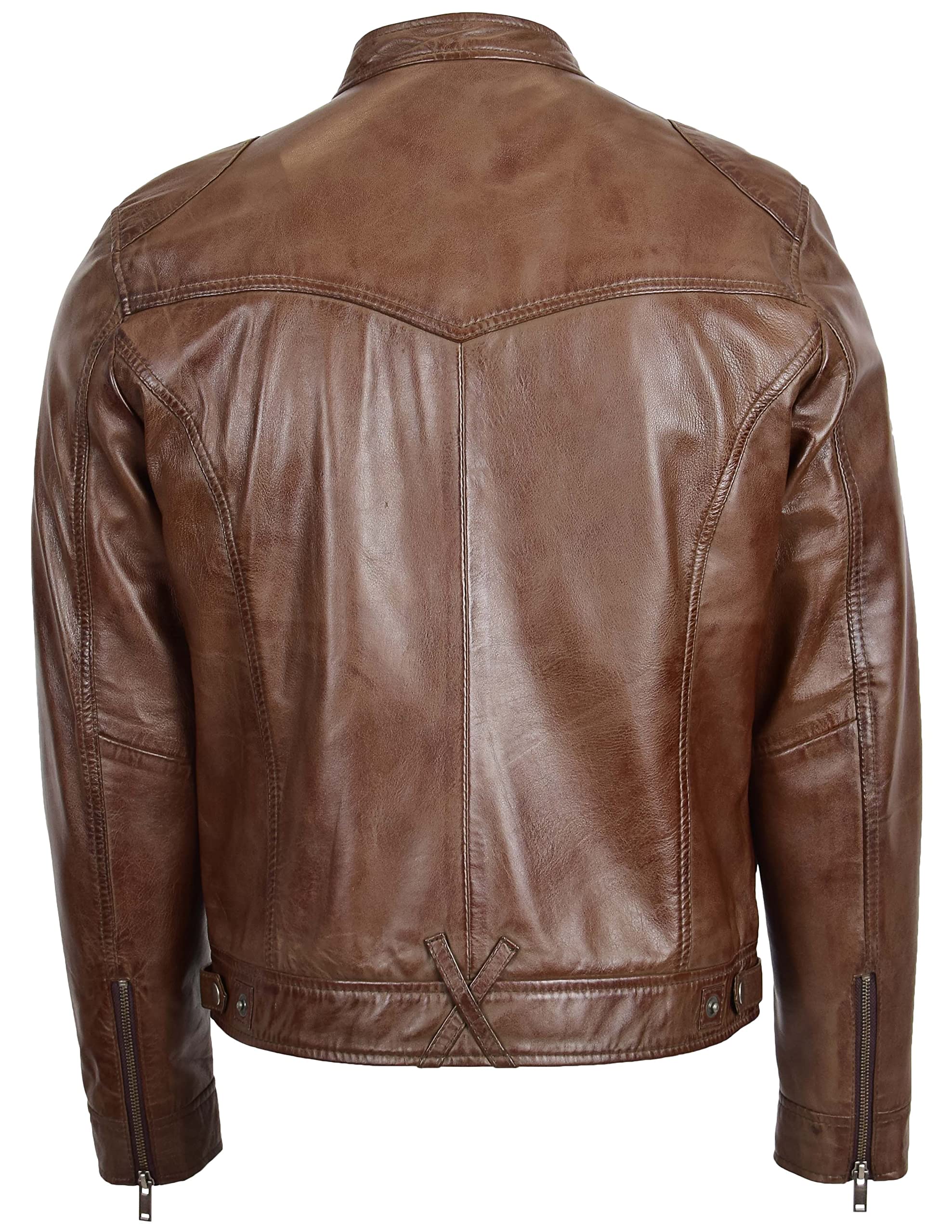 Chaqueta motera de cuero suave para hombre estilo Cafe Racer Milton