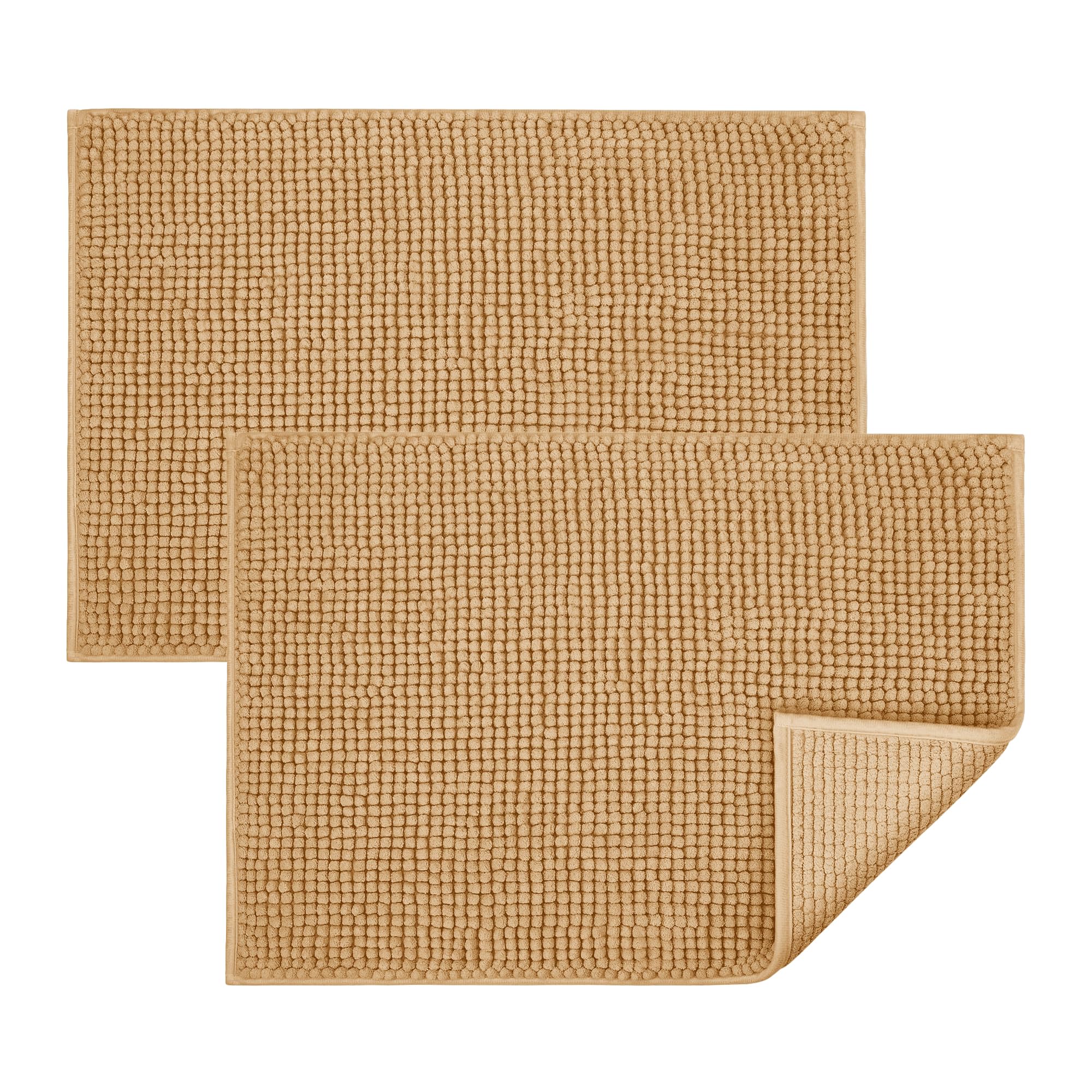 BedLooms Beige Bath Mat Non-Slip Anti Mould, 2 Pack 50x80cm Chenille Bathroom Mat, Ultra Soft Machine Washable Bath Mats Water Absorbent Shower Mat โ image 1