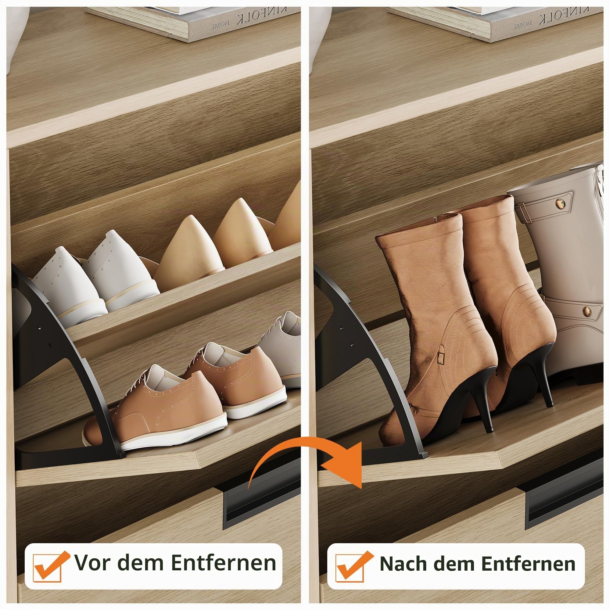 Garvee Kippschuhschrank schmal, Schuhkipper Holz mit 2 Klappen, Schuhschrank mit verstellbaren Regalen & Metallbeinen, Platzsparender Schuh-Organizer Schuhkommode für Flur, Eingangsbereich