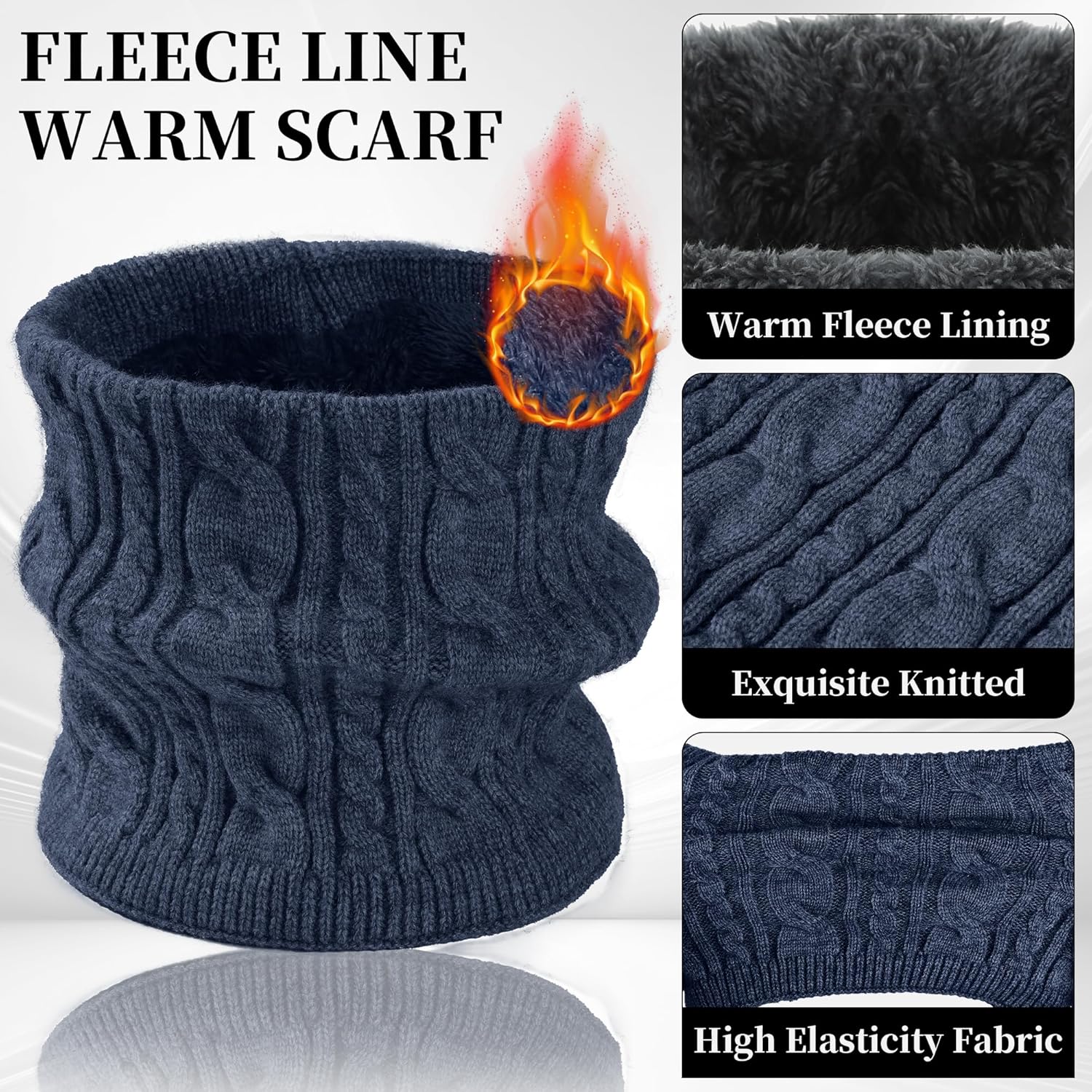 Men Winter Beanie Hat Touchscreen Gloves Neck Warmer 3 in 1 Set with Fleece Lined - Image 4