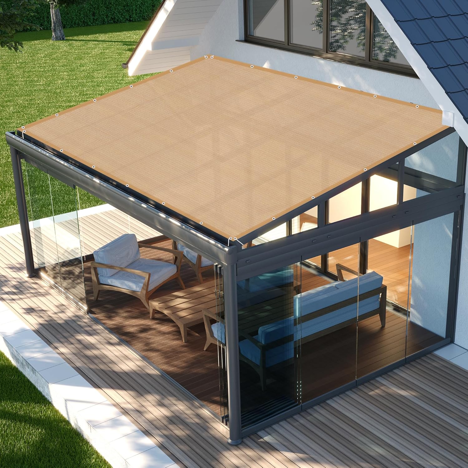 DIFY 3x6 FT 90% Shade Fabric Sun Shade Cloth Privacy Screen with Grommets for Patio Garden Pergola Cover Canopy, Wheat