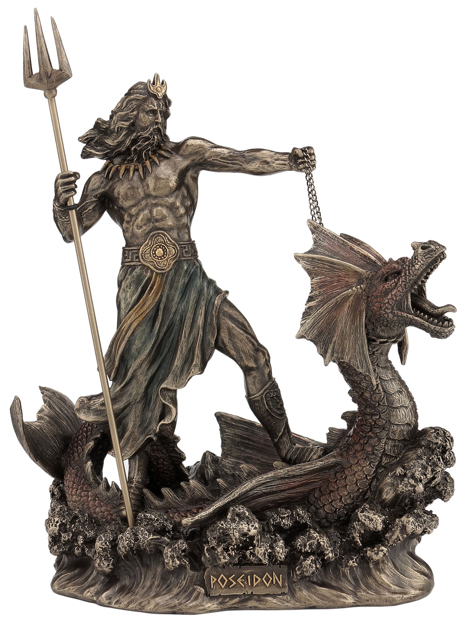 Veronese Design 9 1/4 Inch Poseidon with Trident Standing On Hippocampus Cold Cast Resin Bronze Finish Statue
