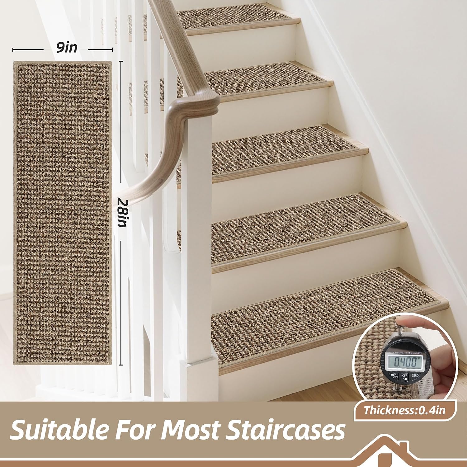 Stair Treads Non Slip for Wooden Steps 28x9in, Taupe