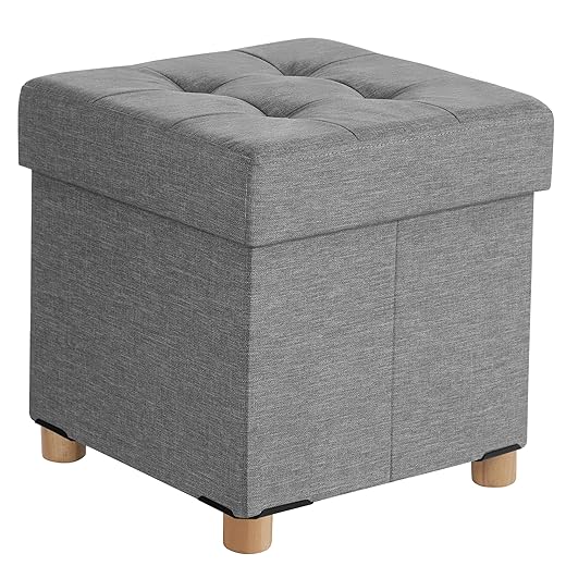 SONGMICS Storage Stool Small Folding Pouffe 38 x 38 x 40 cm Cube Footstool with Storage Load up to 300 kg for Living Room, Bedroom, Dorm, Dove Grey LSF14GYX