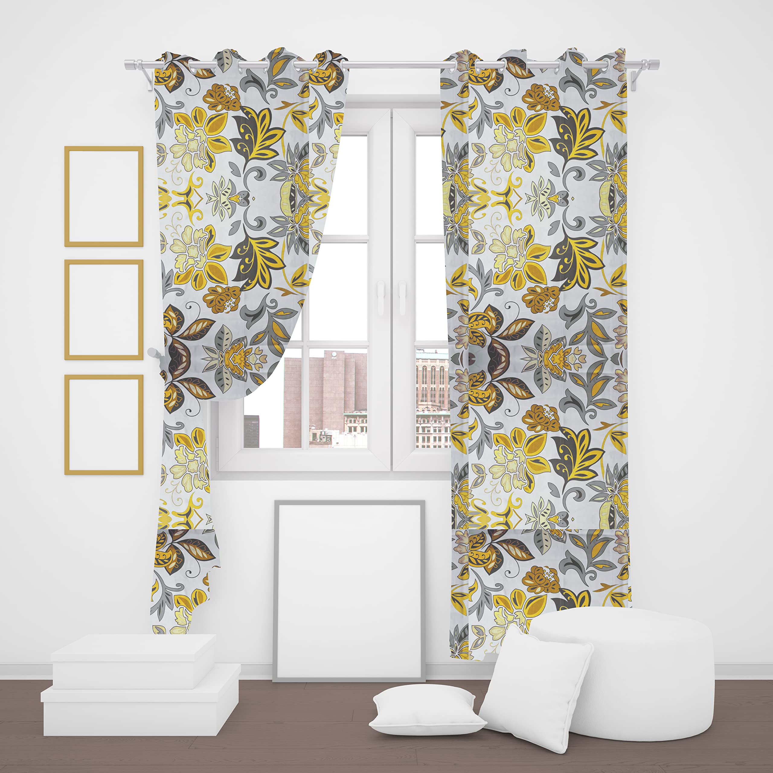 MAKA 2PZ Tende per Interni 8 Occhielli 140 x 285 cm Tenda Finestra Julia Fiori Moderna per Soggiorno 100% Poliestere Ombreggianti Camera Letto Diametro Anello 5cm Decorativa Para Sole (Giallo)