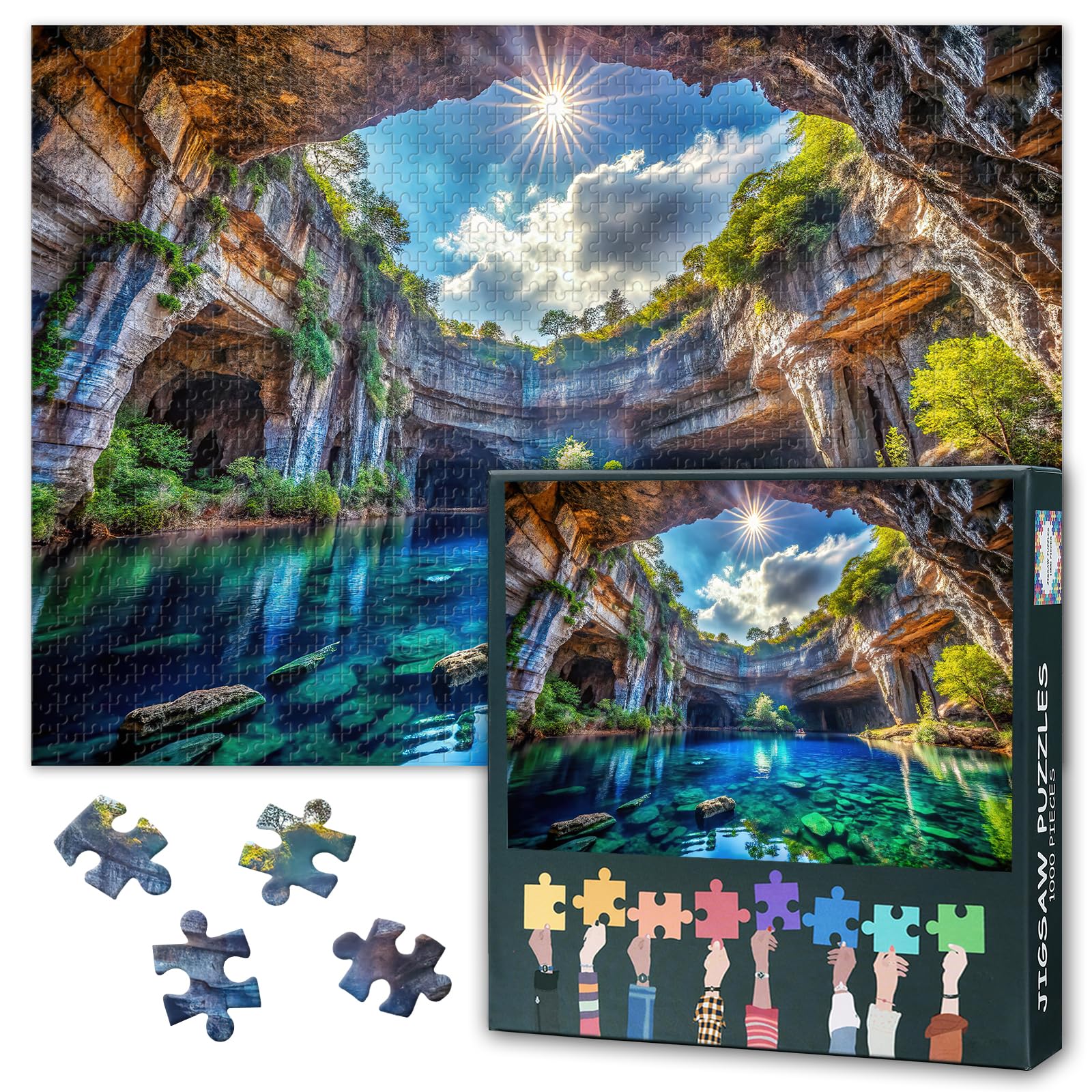 Puzzles for Adults 1000 Pieces - Greek Island Cave Lake Jigsaw Puzzle | Challenging Adult Puzzles for Home Decor & Learning (Hidden Cave) for Home Decor Gifts 27.5" x 19.6"/70 * 50cm