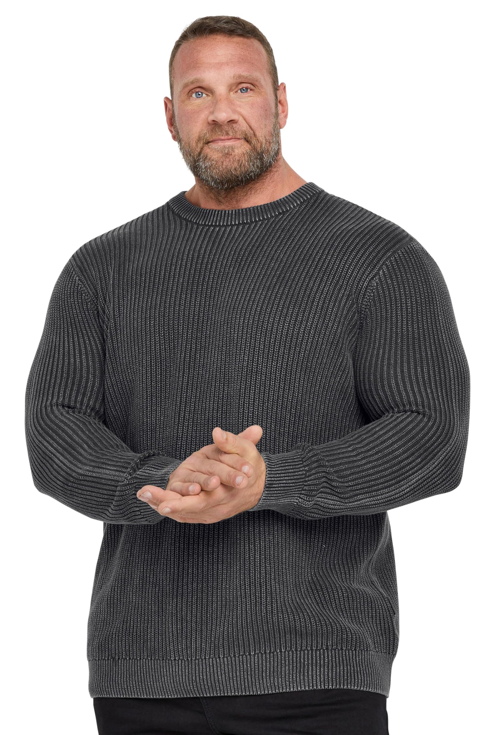 BadRhino Big & Tall Charcoal Acid Wash Jumper - Men's - Plus Size Curve
