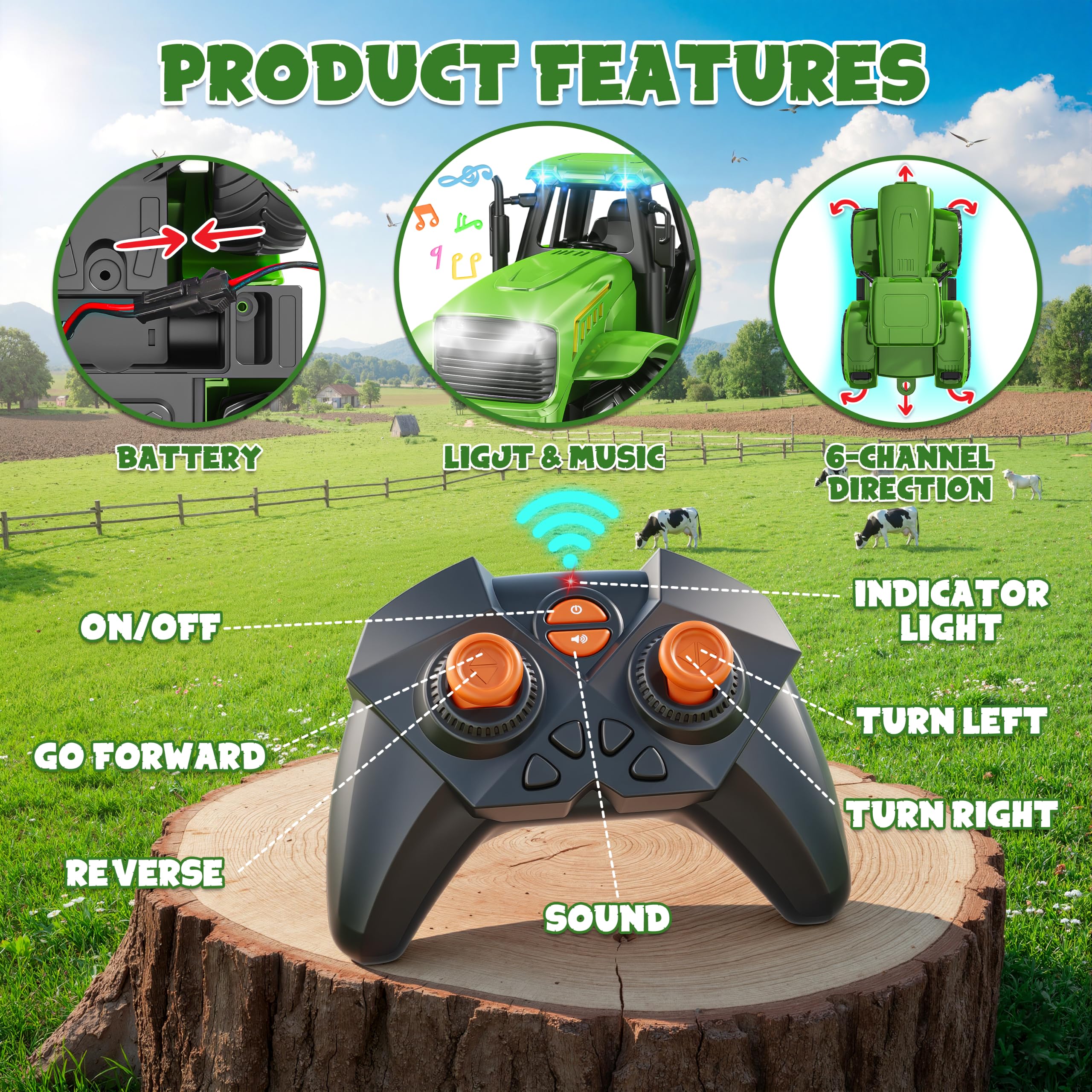 Funwee RC Farm Tractor Toy Playset con caricatore, rimorchio e animali