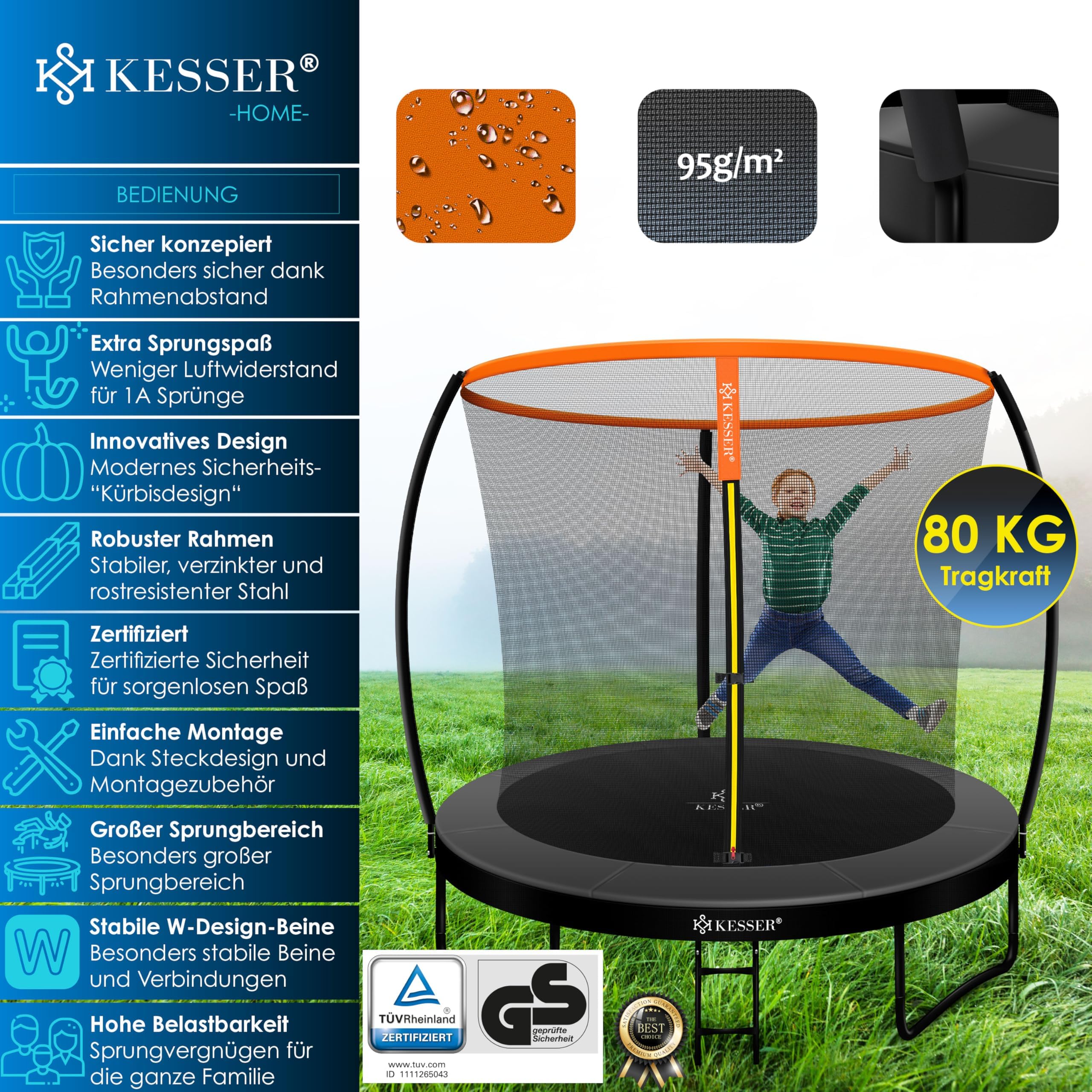 KESSER® Rete di Sicurezza Sostitutiva per Trampolino Rete per Trampolino Resistente ai Raggi UV Protezione per Trampolino Ø 244 305 366 427 cm | Porta d'ingresso con Zip